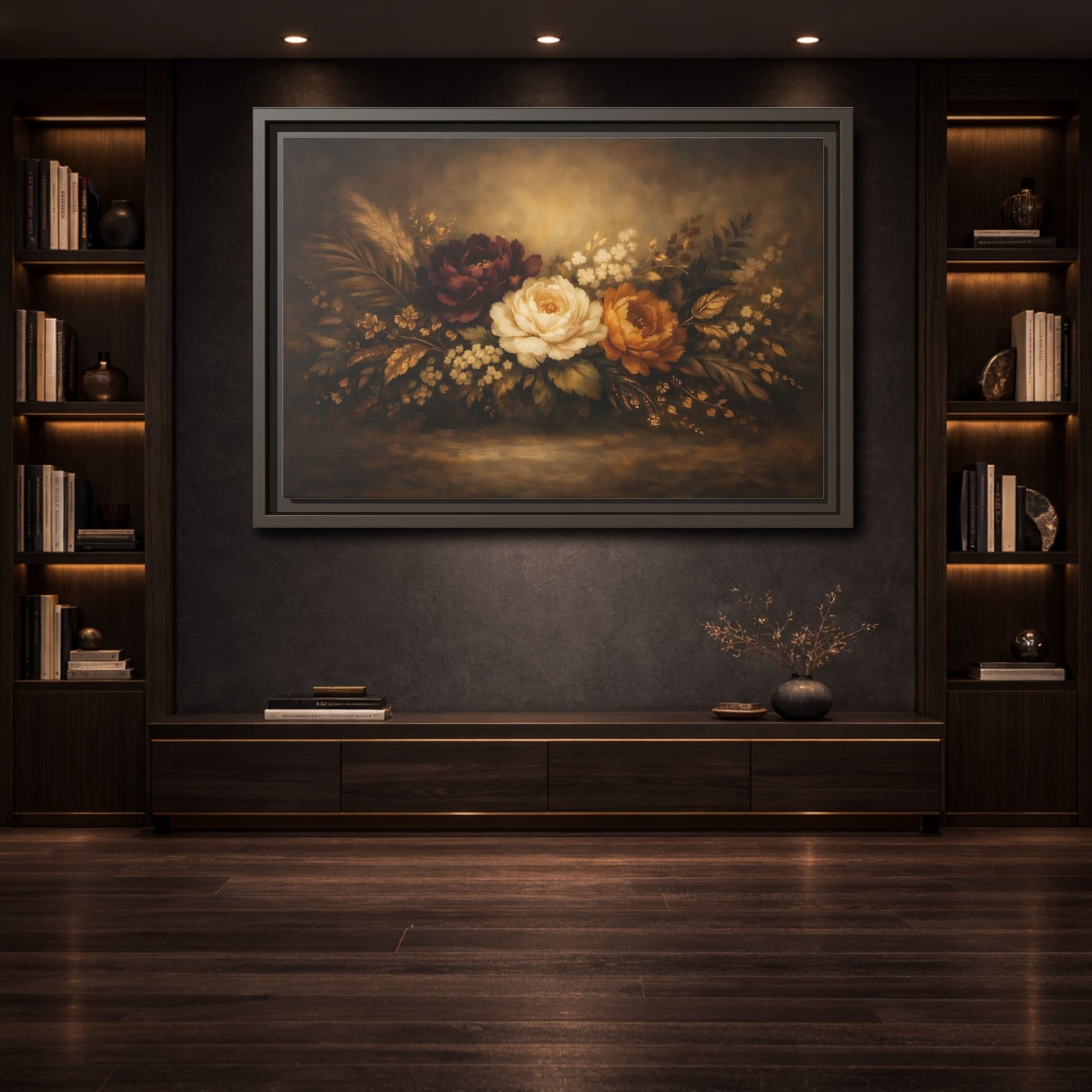 Mockup 3. Floral Floral Arrangement Vintage Floral Bouquet shown as stretched canvas wall art