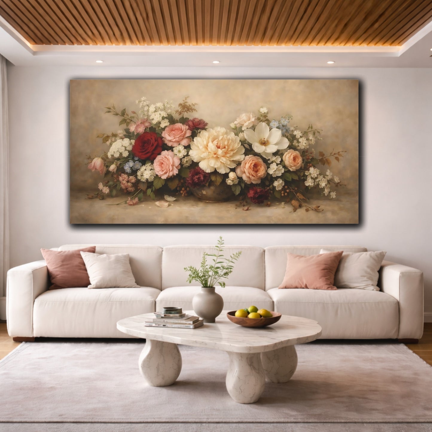 Mockup 3. Floral Floral Arrangement Vintage Floral Bouquet shown as stretched canvas wall art