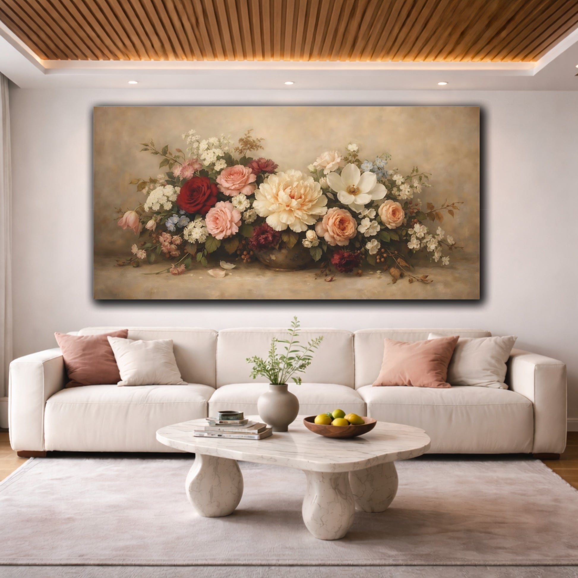 Mockup 3. Floral Floral Arrangement Vintage Floral Bouquet shown as stretched canvas wall art