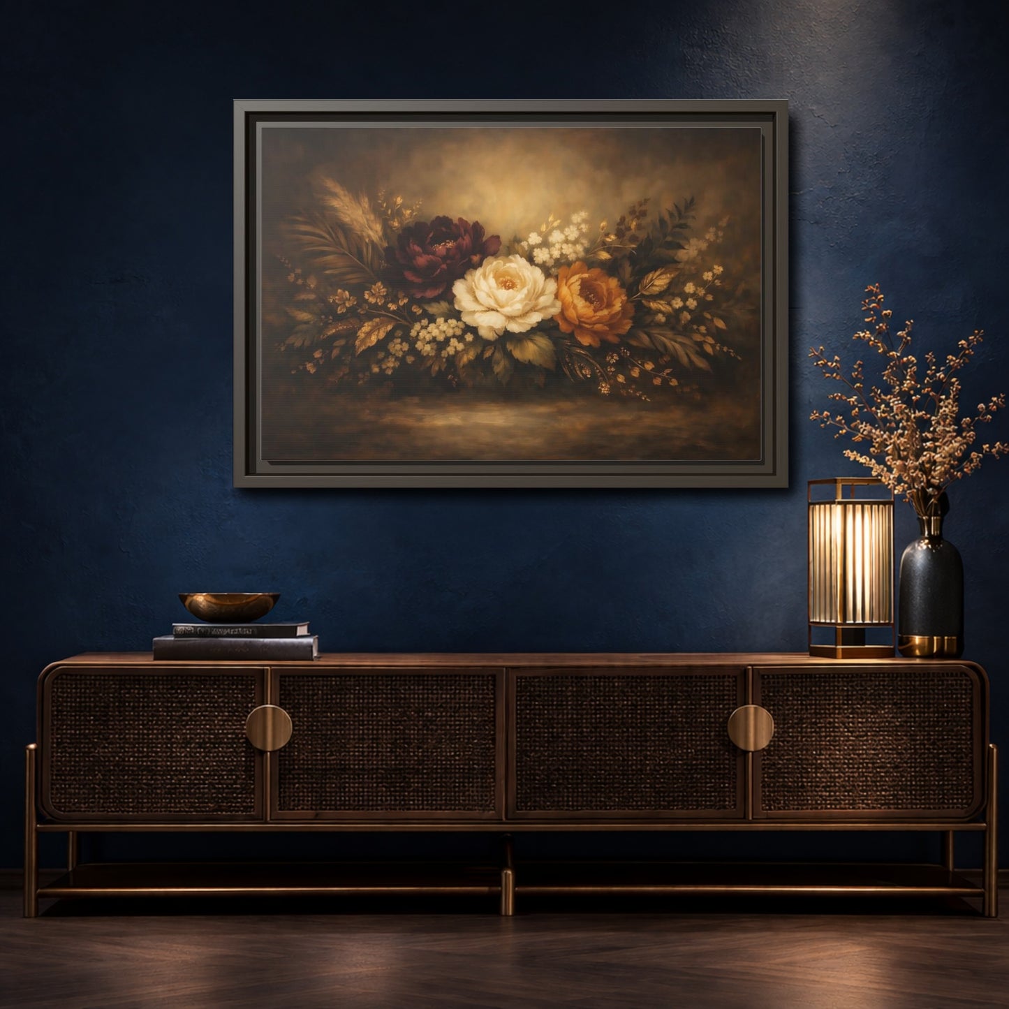 Mockup 4. Floral Floral Arrangement Vintage Floral Bouquet shown as stretched canvas wall art