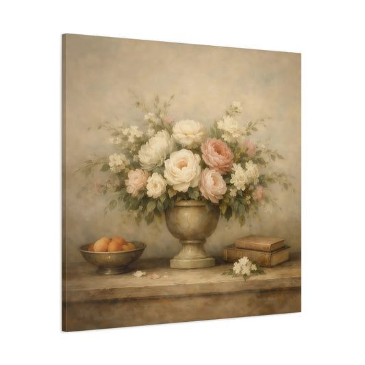 Main Mockup. Floral Floral Arrangement Vintage Floral Still Life shown as stretched canvas wall art