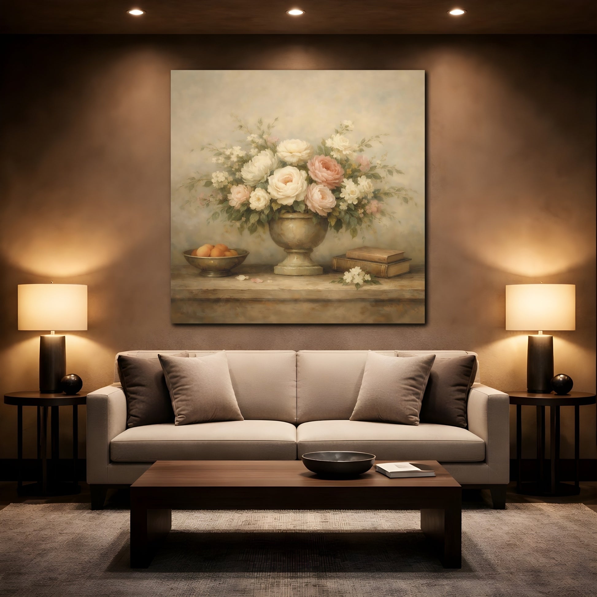 Mockup 2. Floral Floral Arrangement Vintage Floral Still Life shown as stretched canvas wall art