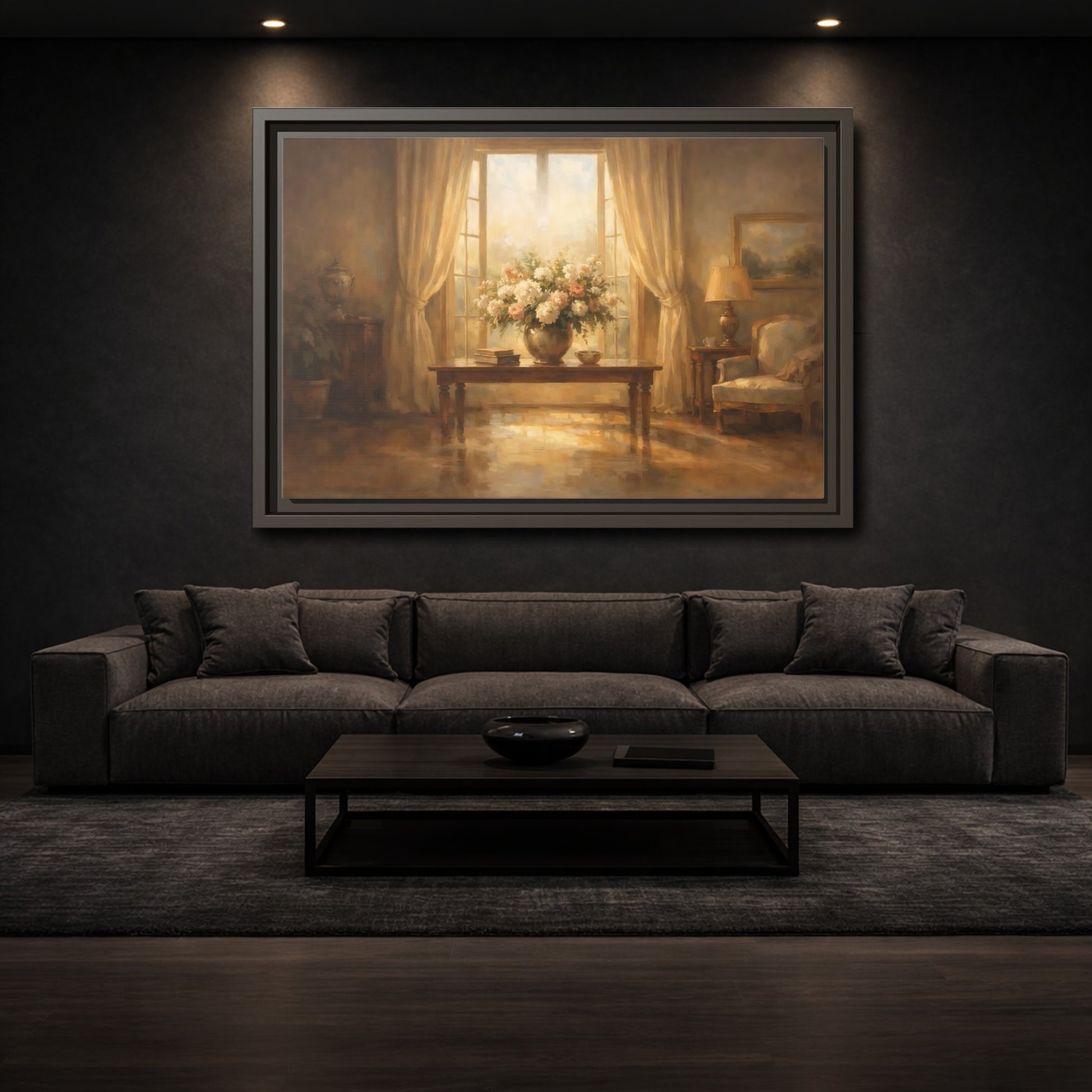 Mockup 2. Floral Floral Arrangement Warm Brown Tones shown as stretched canvas wall art