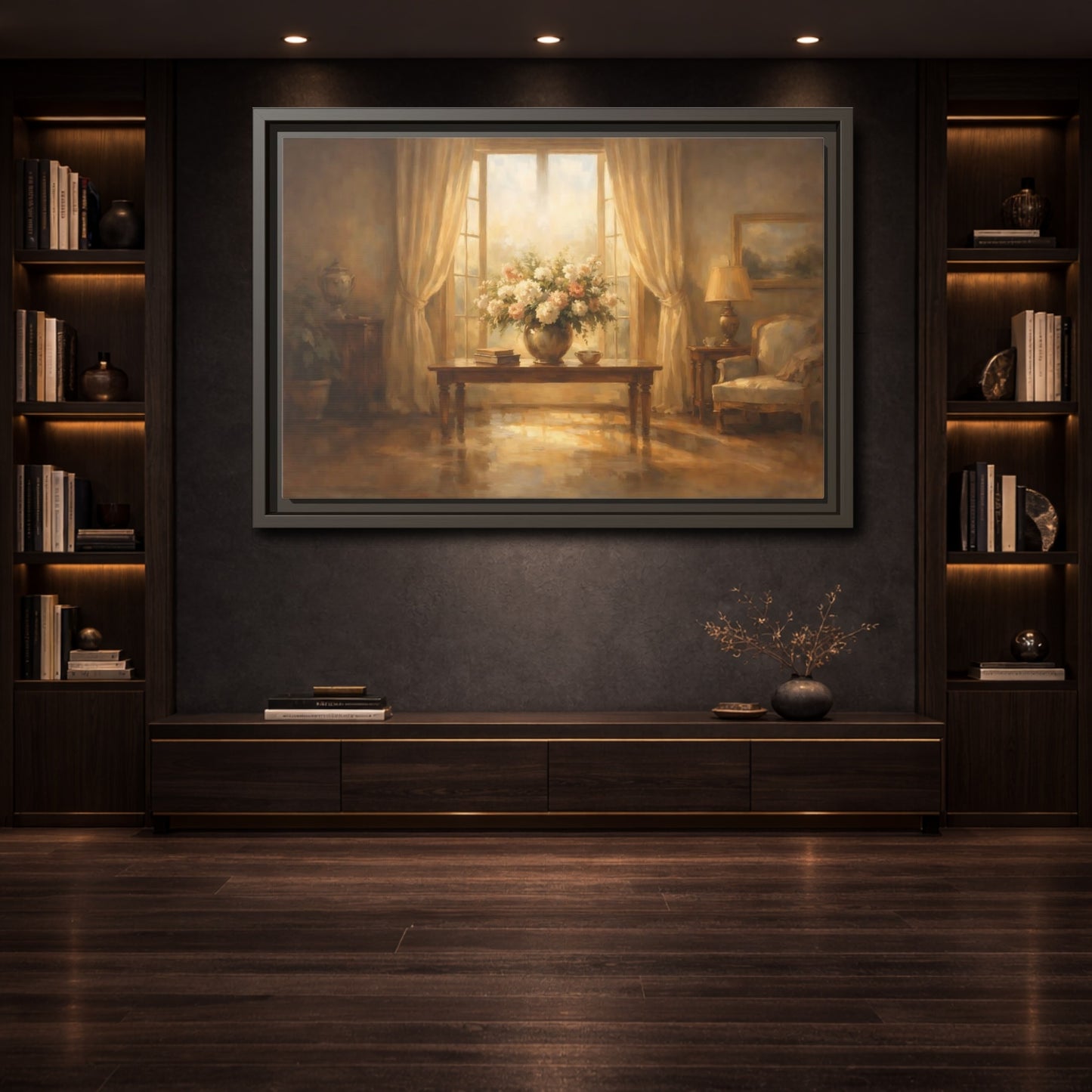 Mockup 3. Floral Floral Arrangement Warm Brown Tones shown as stretched canvas wall art