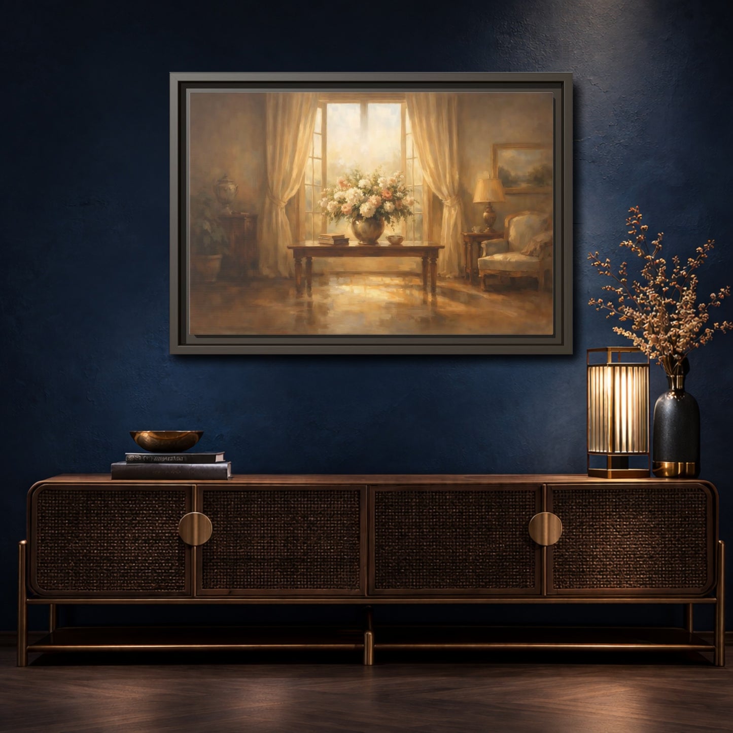 Mockup 4. Floral Floral Arrangement Warm Brown Tones shown as stretched canvas wall art