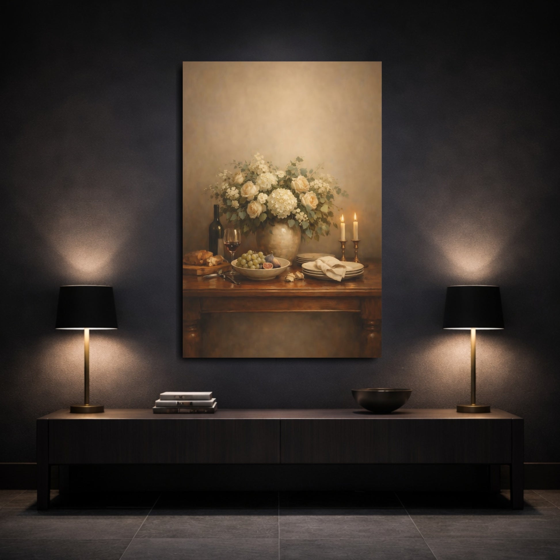 Mockup 2. Floral Floral Arrangement Warm Floral Still Life shown as stretched canvas wall art