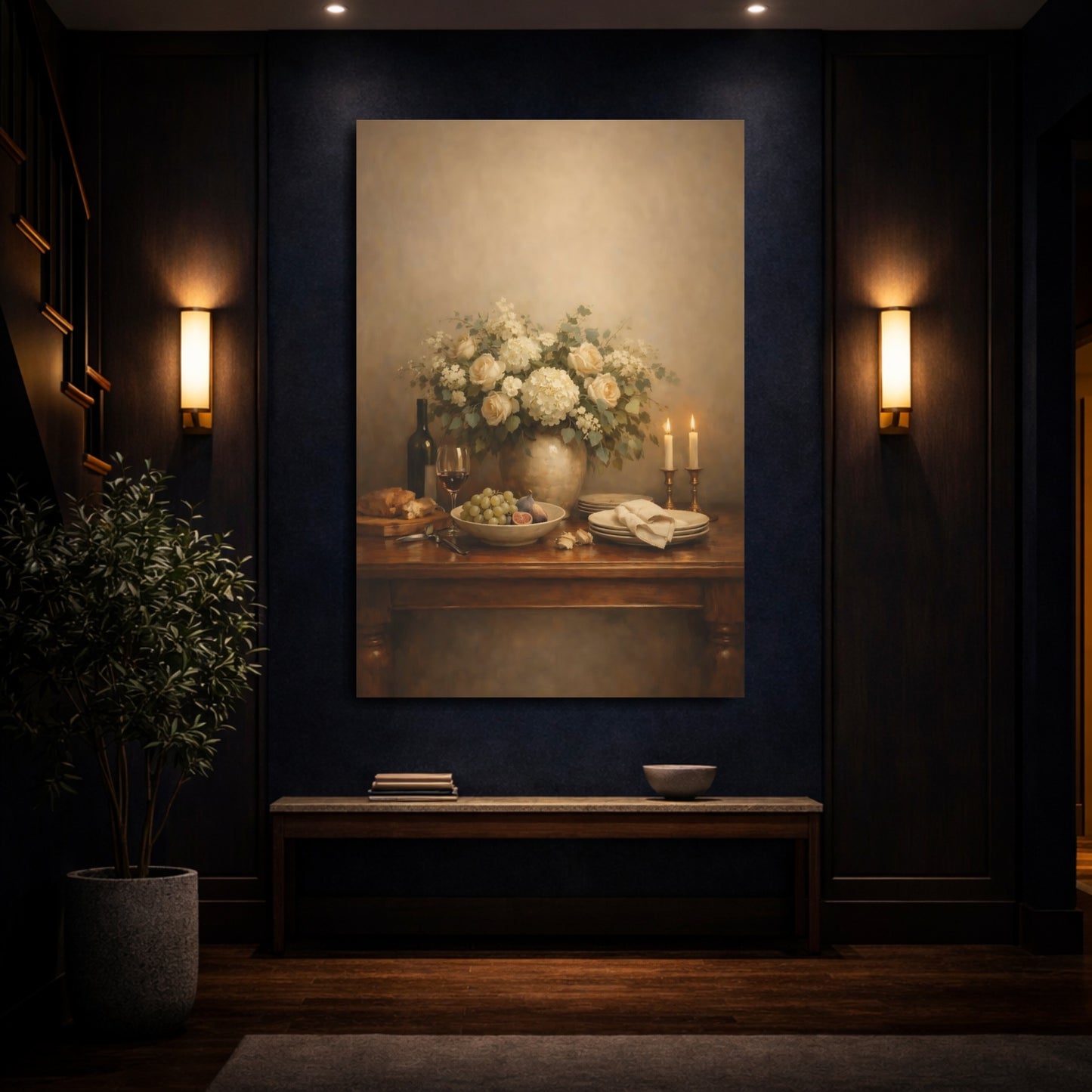 Mockup 3. Floral Floral Arrangement Warm Floral Still Life shown as stretched canvas wall art
