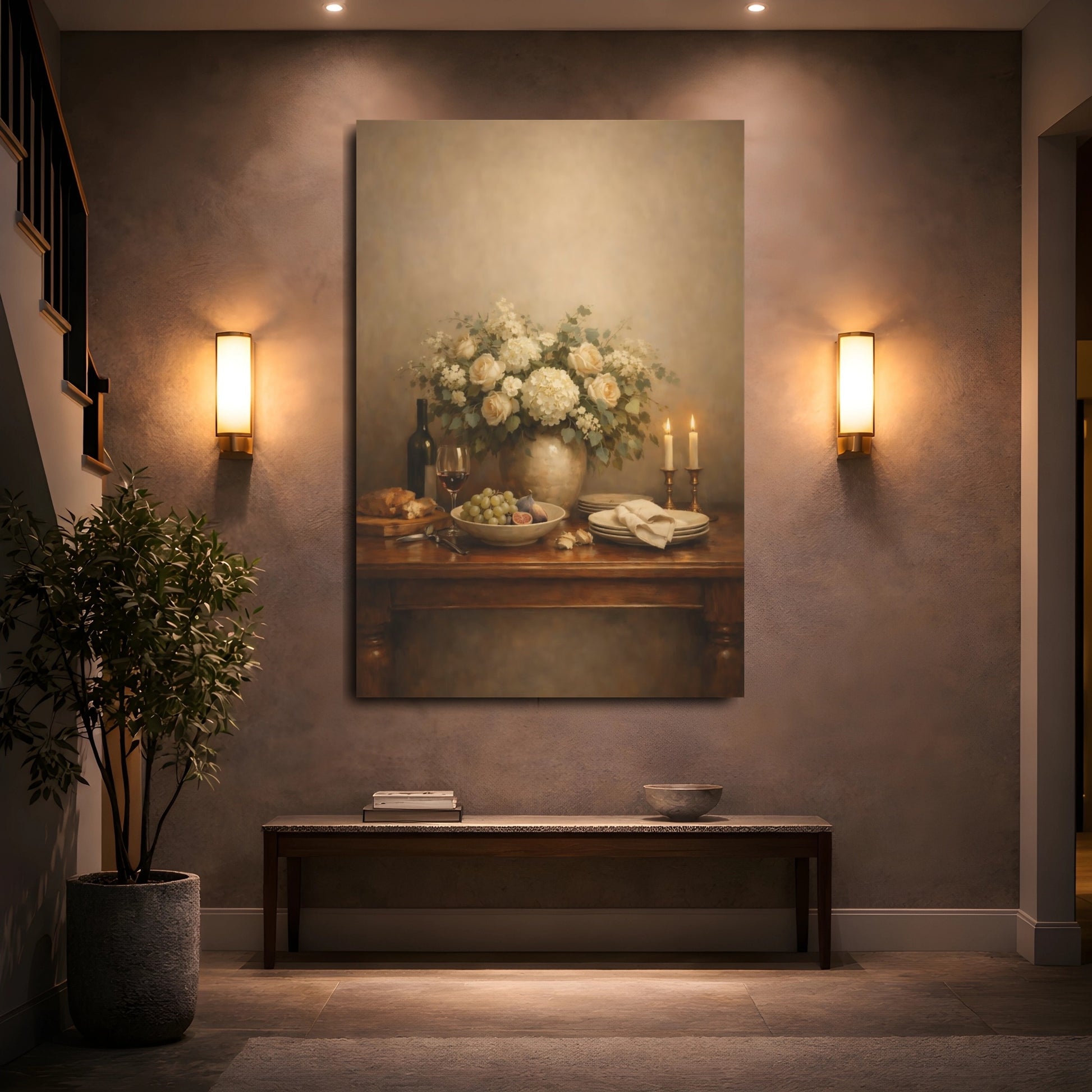 Mockup 4. Floral Floral Arrangement Warm Floral Still Life shown as stretched canvas wall art