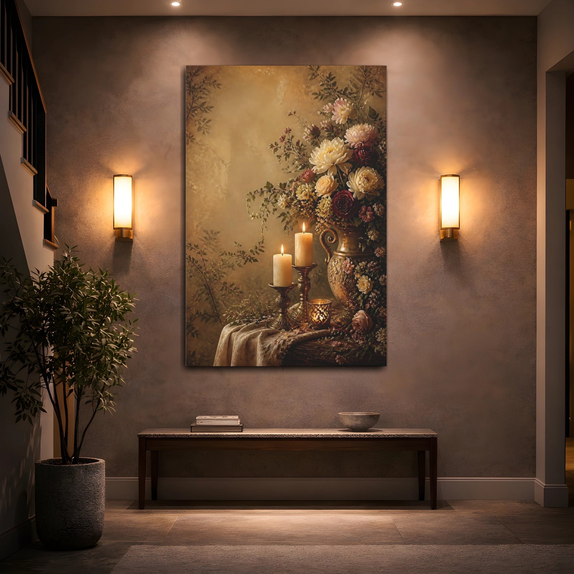 Mockup 2. Floral Floral Arrangement Warm Tones Floral shown as stretched canvas wall art