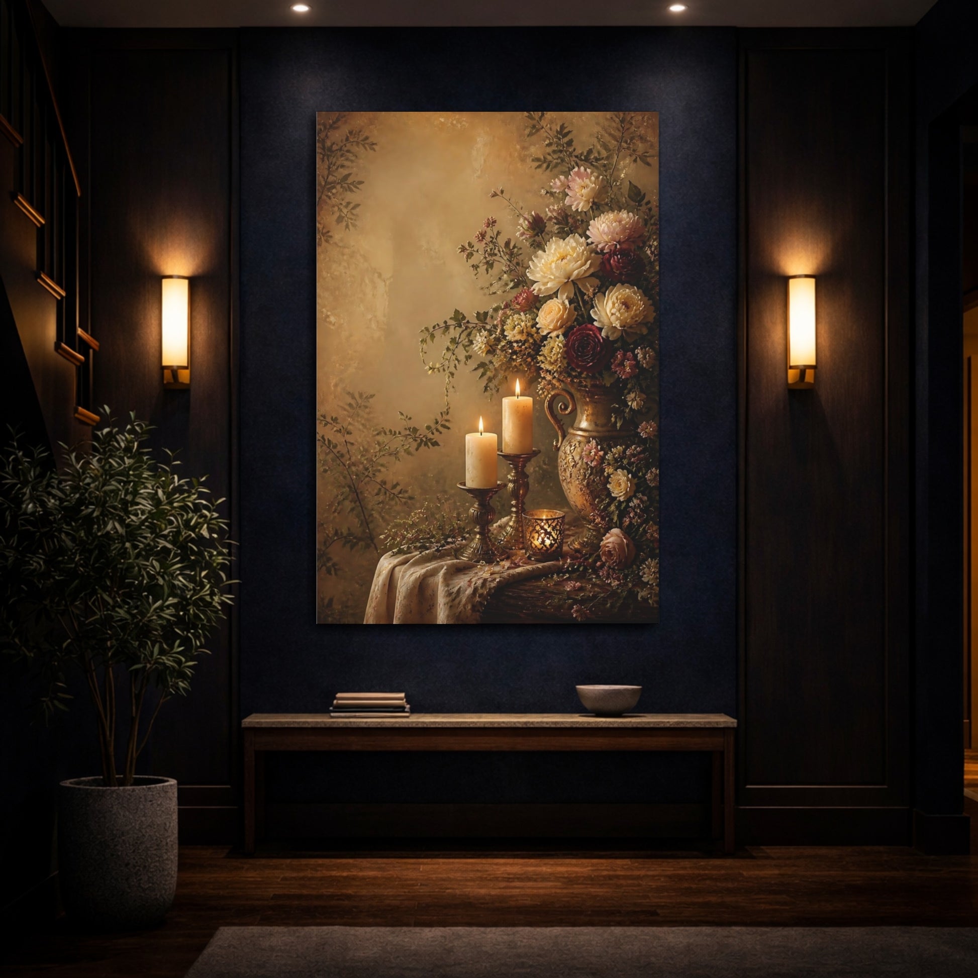 Mockup 4. Floral Floral Arrangement Warm Tones Floral shown as stretched canvas wall art