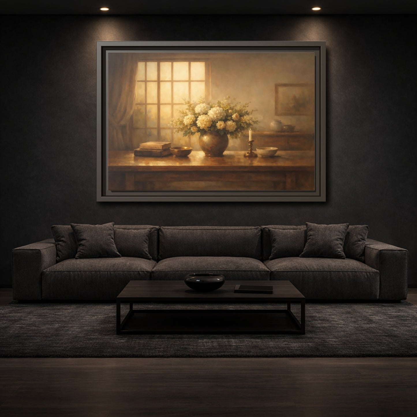 Mockup 2. Floral Floral Arrangement Warm Tones shown as stretched canvas wall art