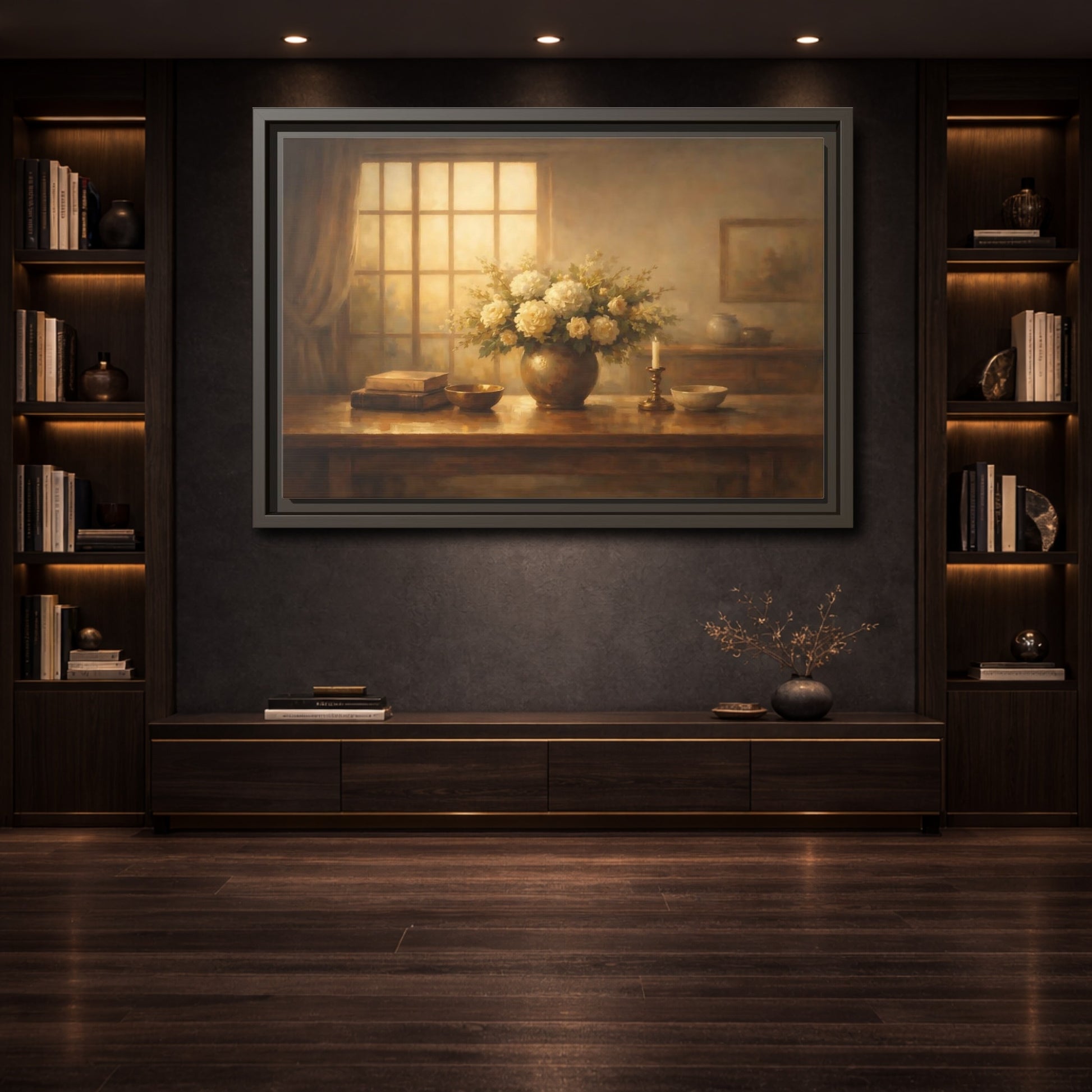 Mockup 3. Floral Floral Arrangement Warm Tones shown as stretched canvas wall art