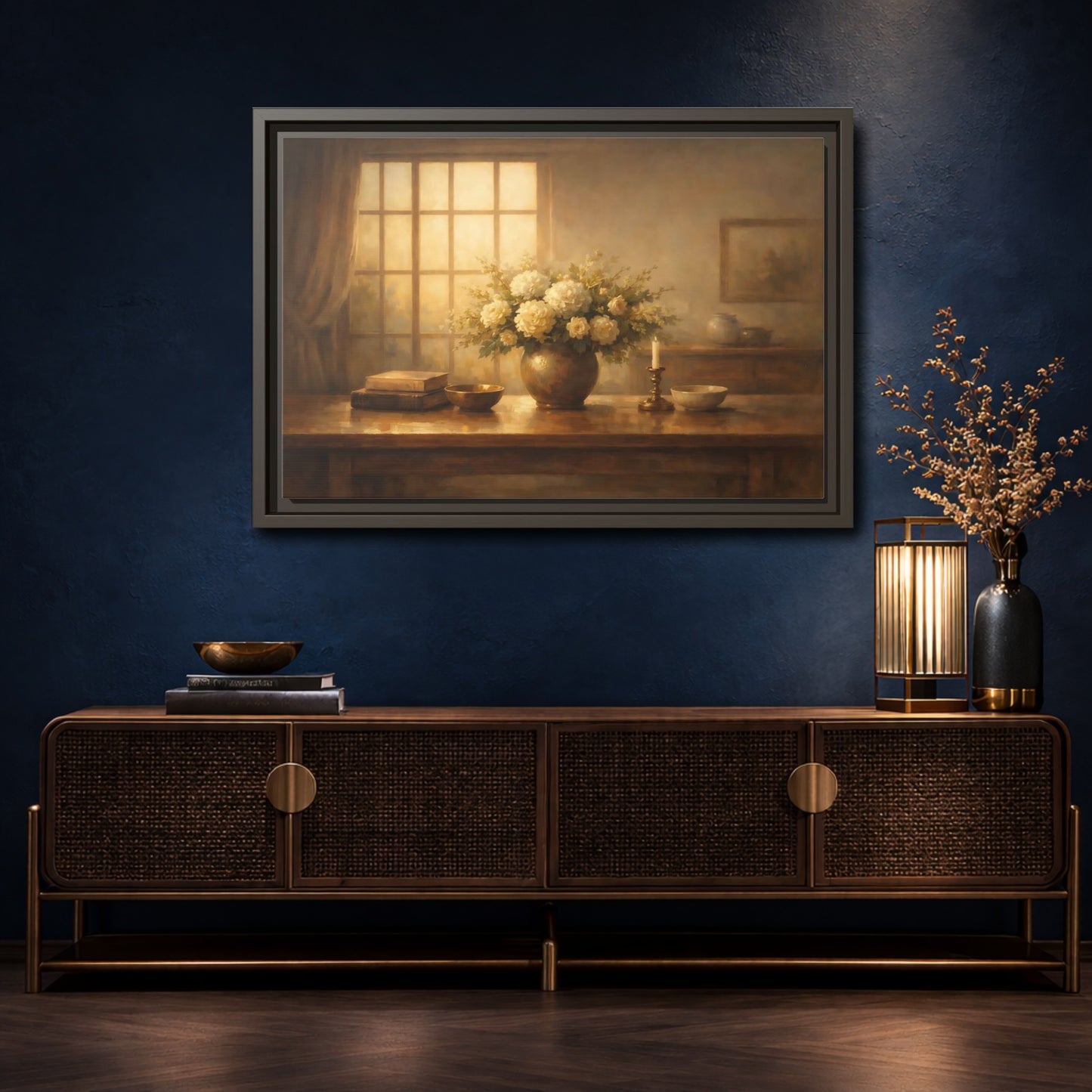 Mockup 4. Floral Floral Arrangement Warm Tones shown as stretched canvas wall art