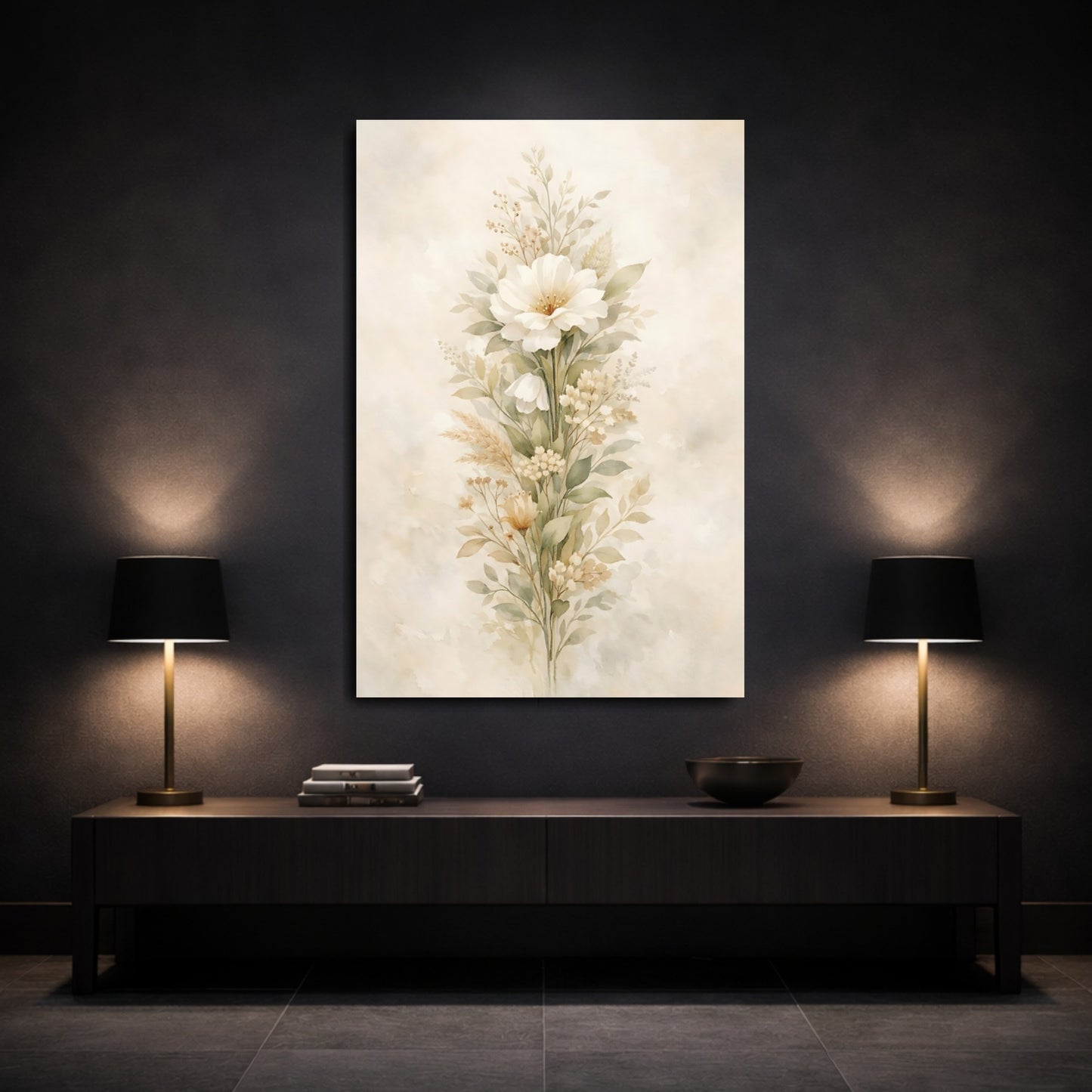 Mockup 2. Floral Floral Arrangement Watercolor Floral shown as stretched canvas wall art