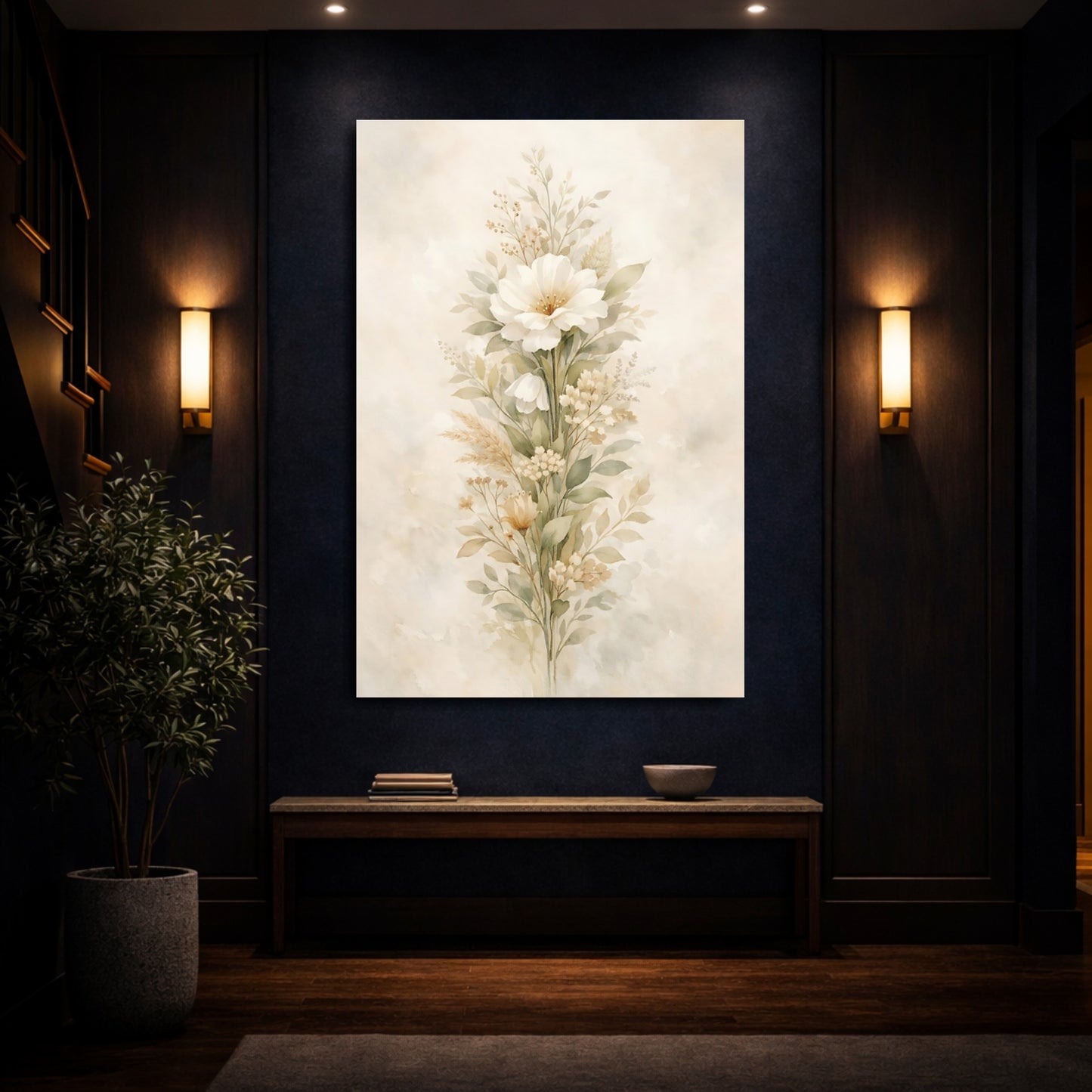 Mockup 3. Floral Floral Arrangement Watercolor Floral shown as stretched canvas wall art