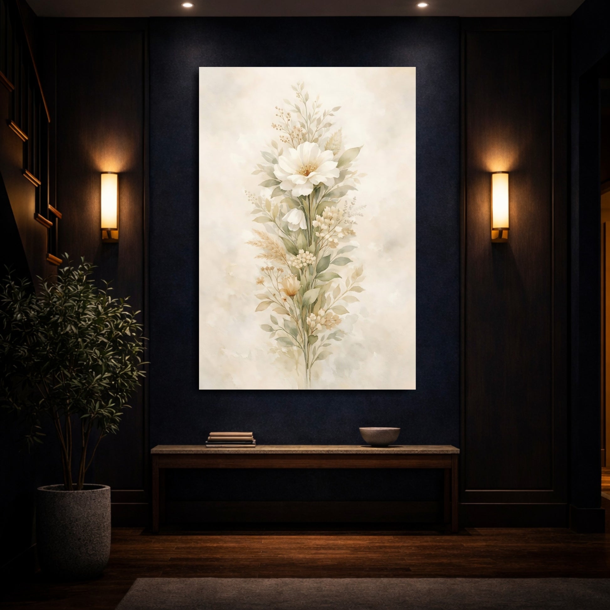 Mockup 3. Floral Floral Arrangement Watercolor Floral shown as stretched canvas wall art