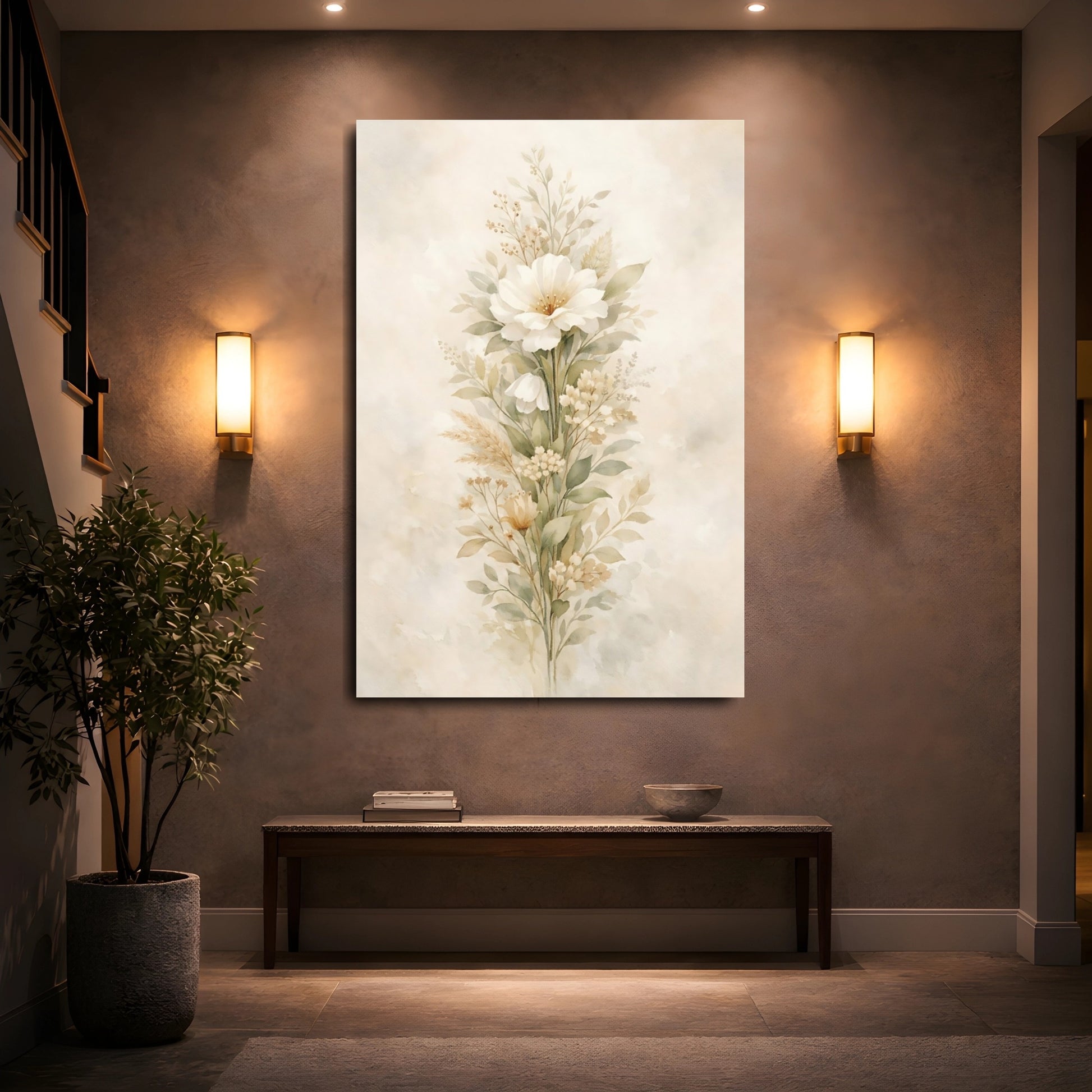 Mockup 4. Floral Floral Arrangement Watercolor Floral shown as stretched canvas wall art