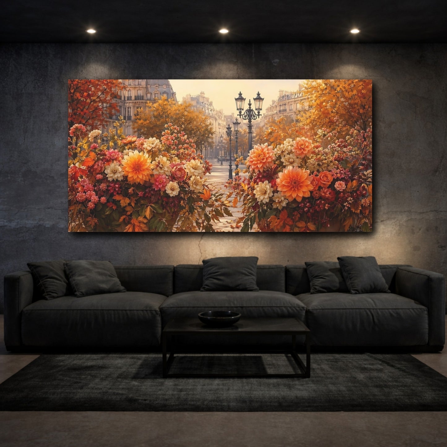 Mockup 2. Floral Floral Arrangements Autumn City Floral shown as stretched canvas wall art