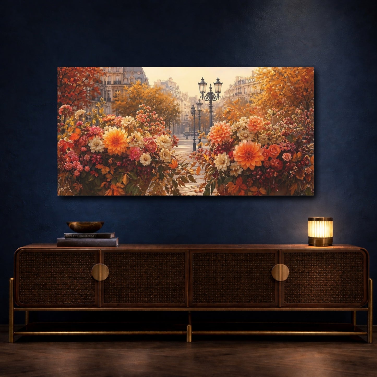 Mockup 3. Floral Floral Arrangements Autumn City Floral shown as stretched canvas wall art