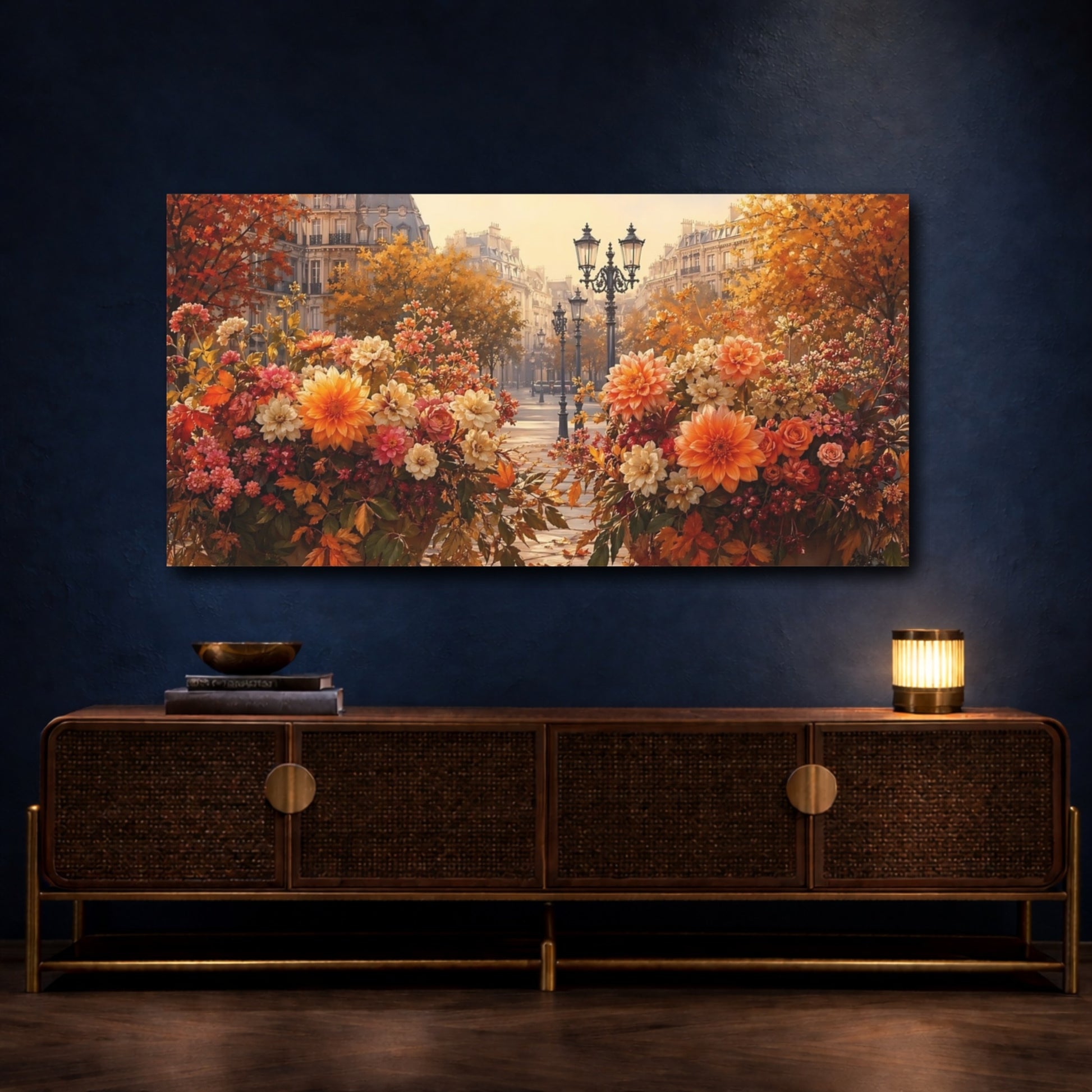 Mockup 3. Floral Floral Arrangements Autumn City Floral shown as stretched canvas wall art
