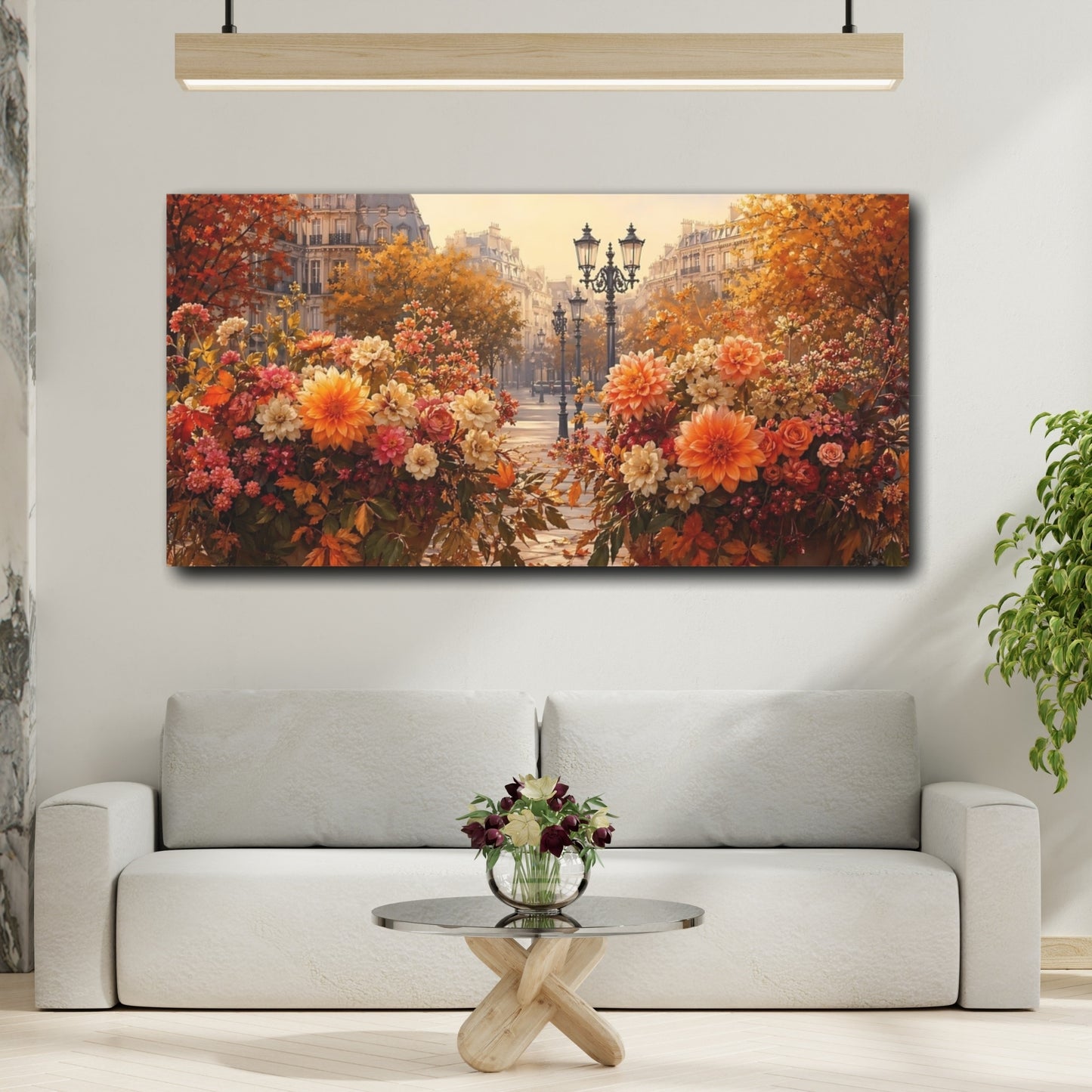 Mockup 4. Floral Floral Arrangements Autumn City Floral shown as stretched canvas wall art