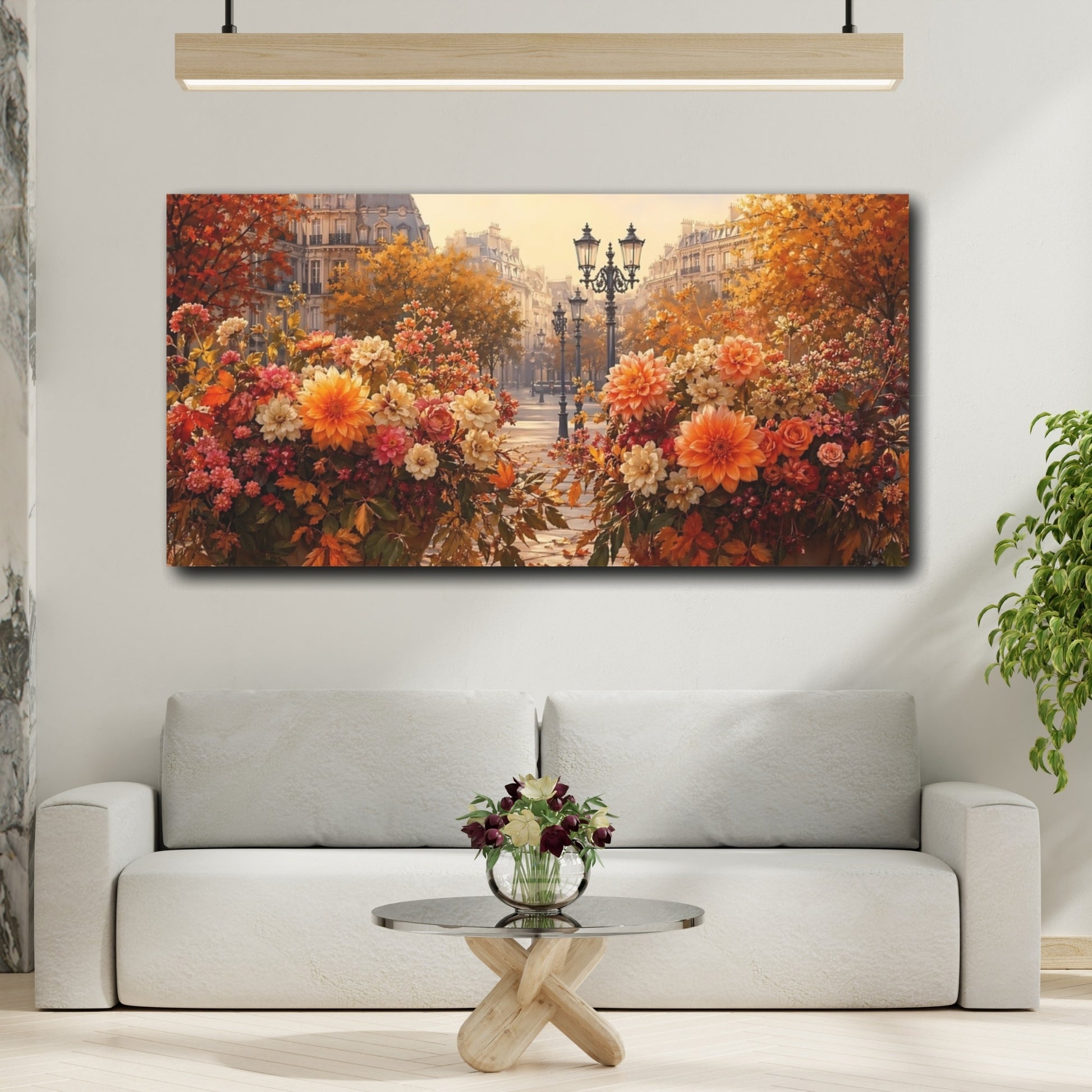 Mockup 4. Floral Floral Arrangements Autumn City Floral shown as stretched canvas wall art