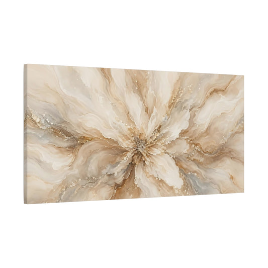 Main Mockup. Floral Floral Bloom Beige Gold shown as stretched canvas wall art