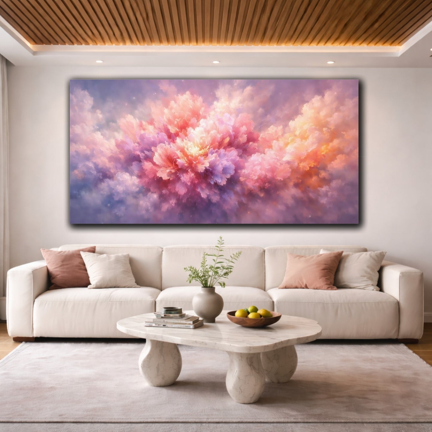 Mockup 3. Floral Floral Bloom Pink Purple Floral shown as stretched canvas wall art