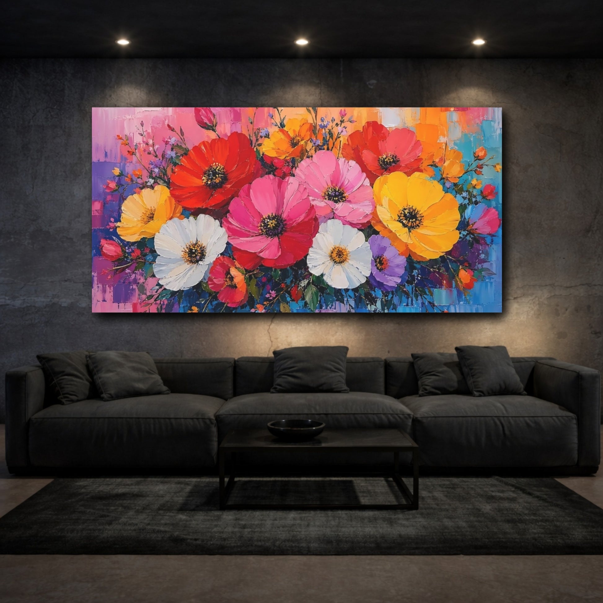 Mockup 2. Floral Floral Bouquet Abstract Floral shown as stretched canvas wall art