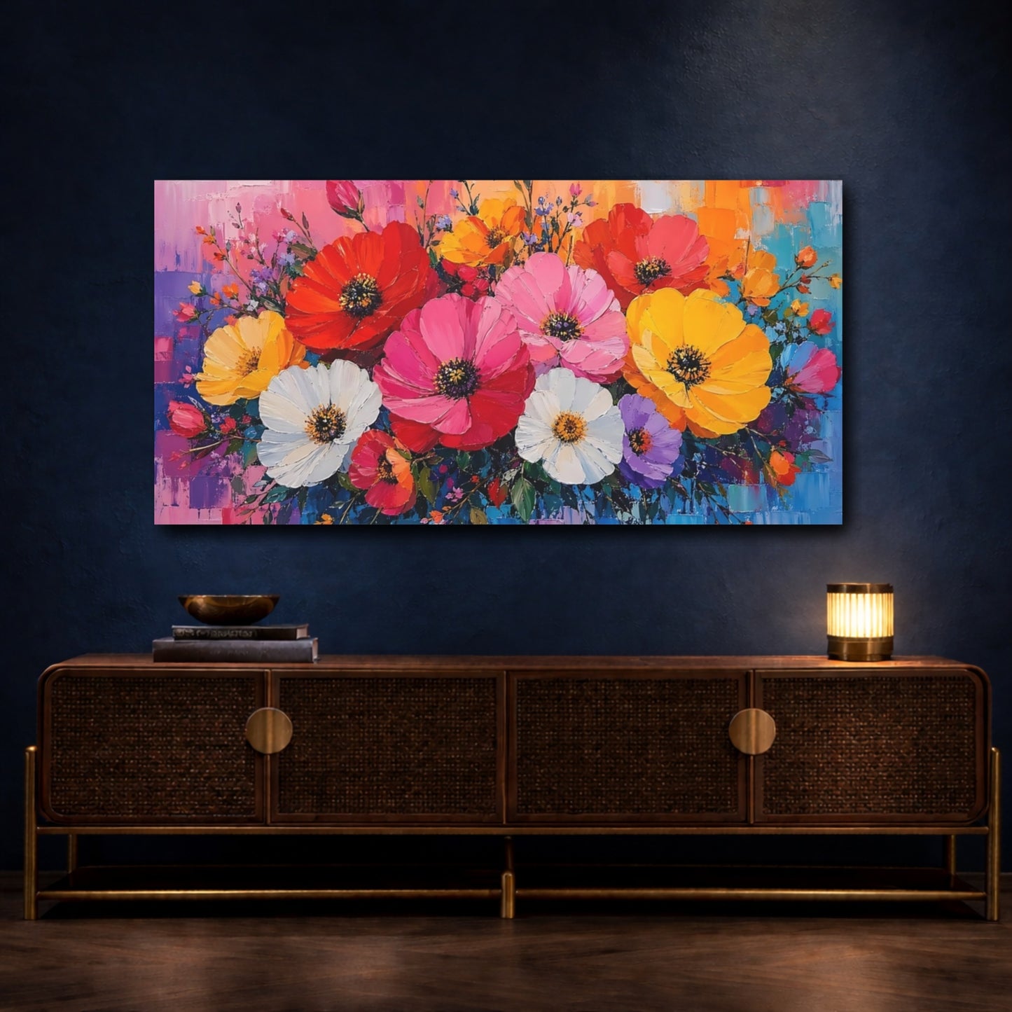 Mockup 4. Floral Floral Bouquet Abstract Floral shown as stretched canvas wall art