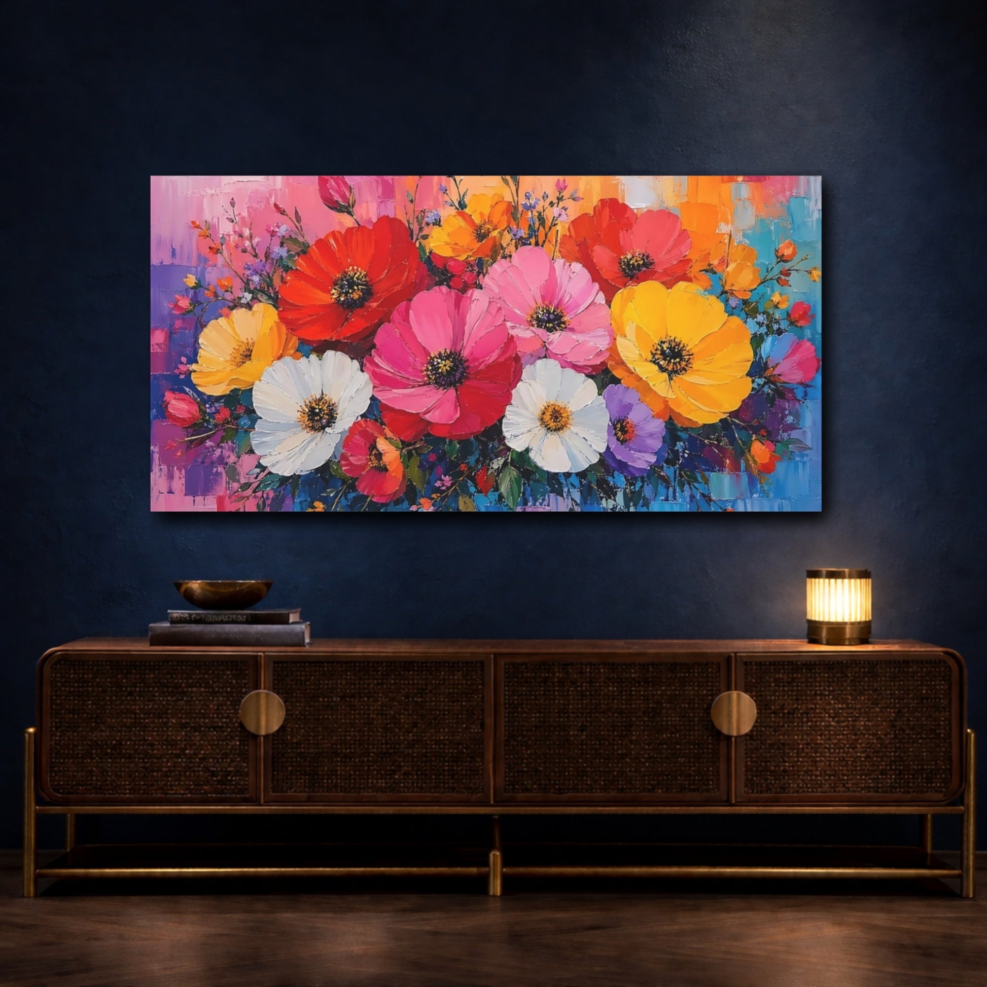 Mockup 4. Floral Floral Bouquet Abstract Floral shown as stretched canvas wall art
