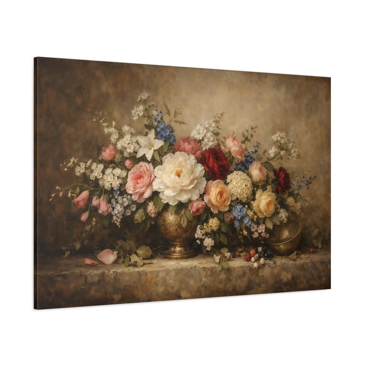 Main Mockup. Floral Floral Bouquet Brown Floral Still Life shown as stretched canvas wall art
