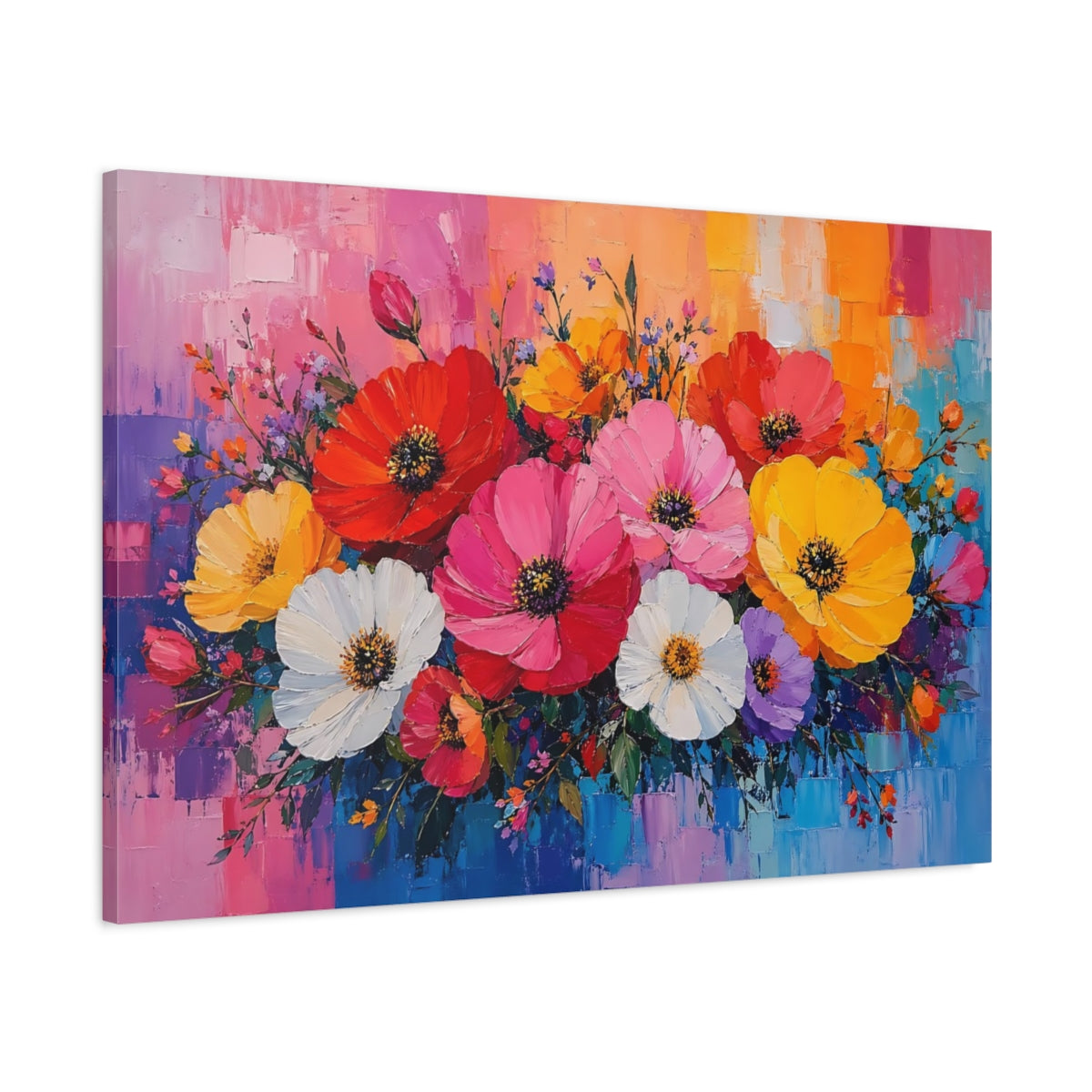 Main Mockup. Floral Floral Bouquet Colorful Floral Art shown as stretched canvas wall art