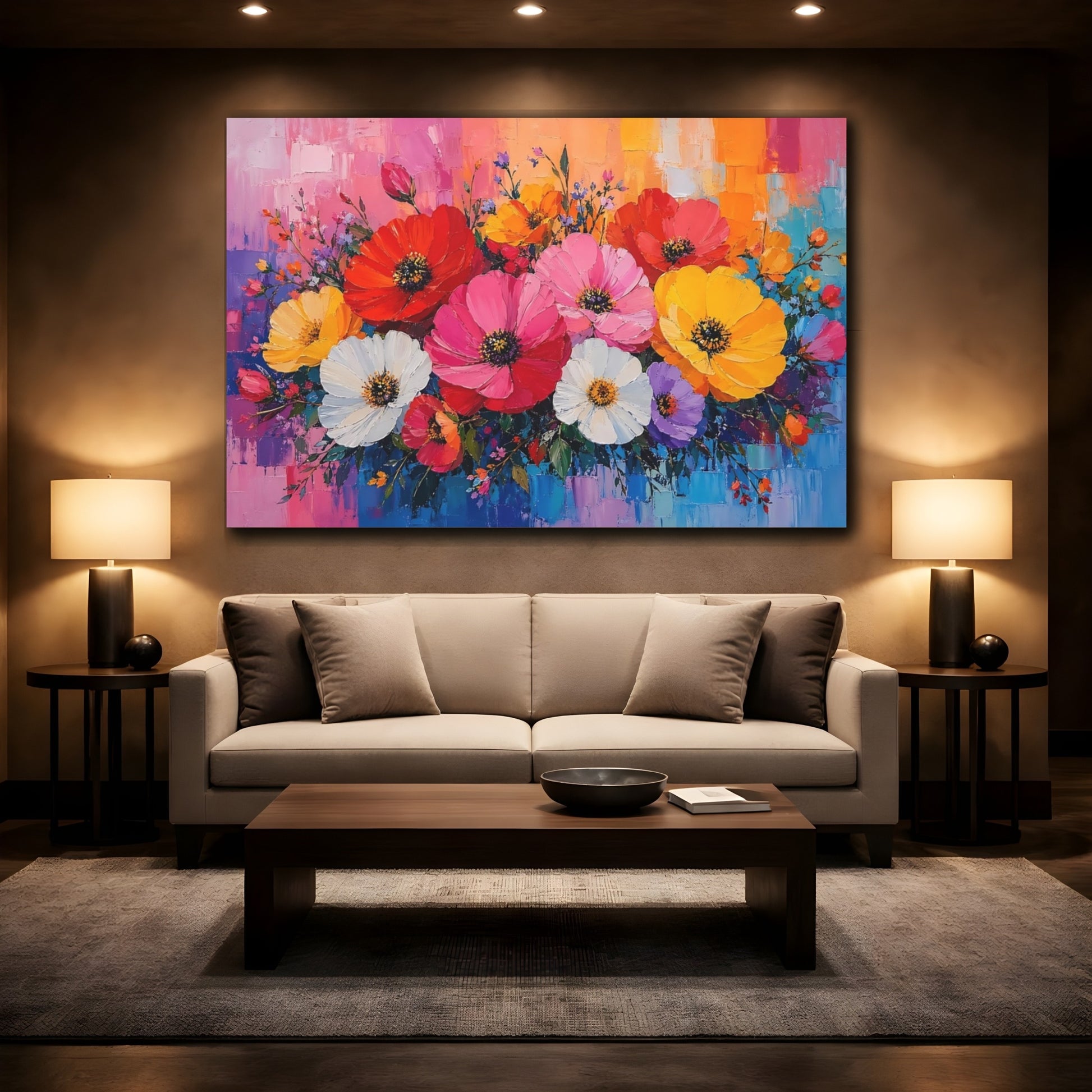 Mockup 2. Floral Floral Bouquet Colorful Floral Art shown as stretched canvas wall art