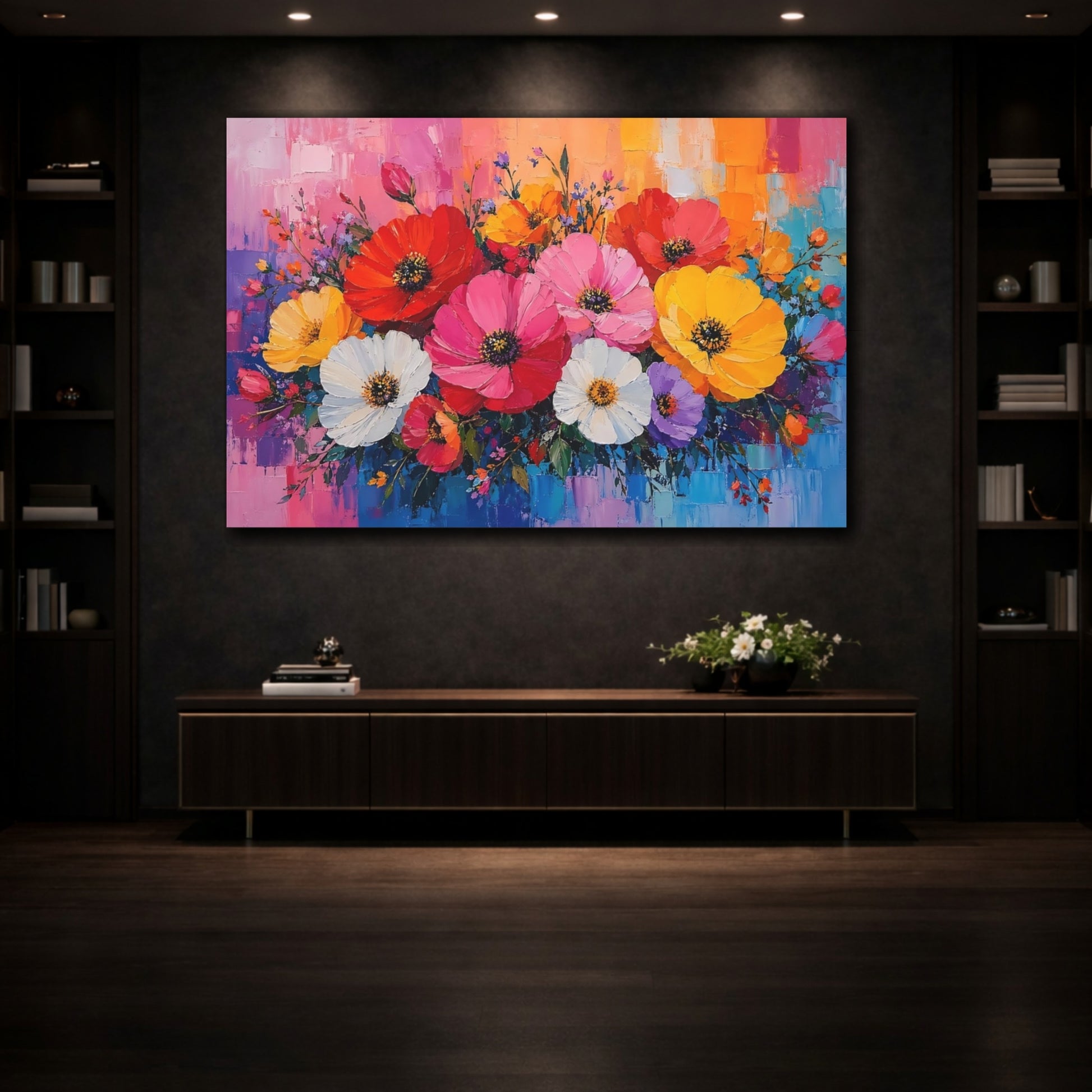 Mockup 3. Floral Floral Bouquet Colorful Floral Art shown as stretched canvas wall art
