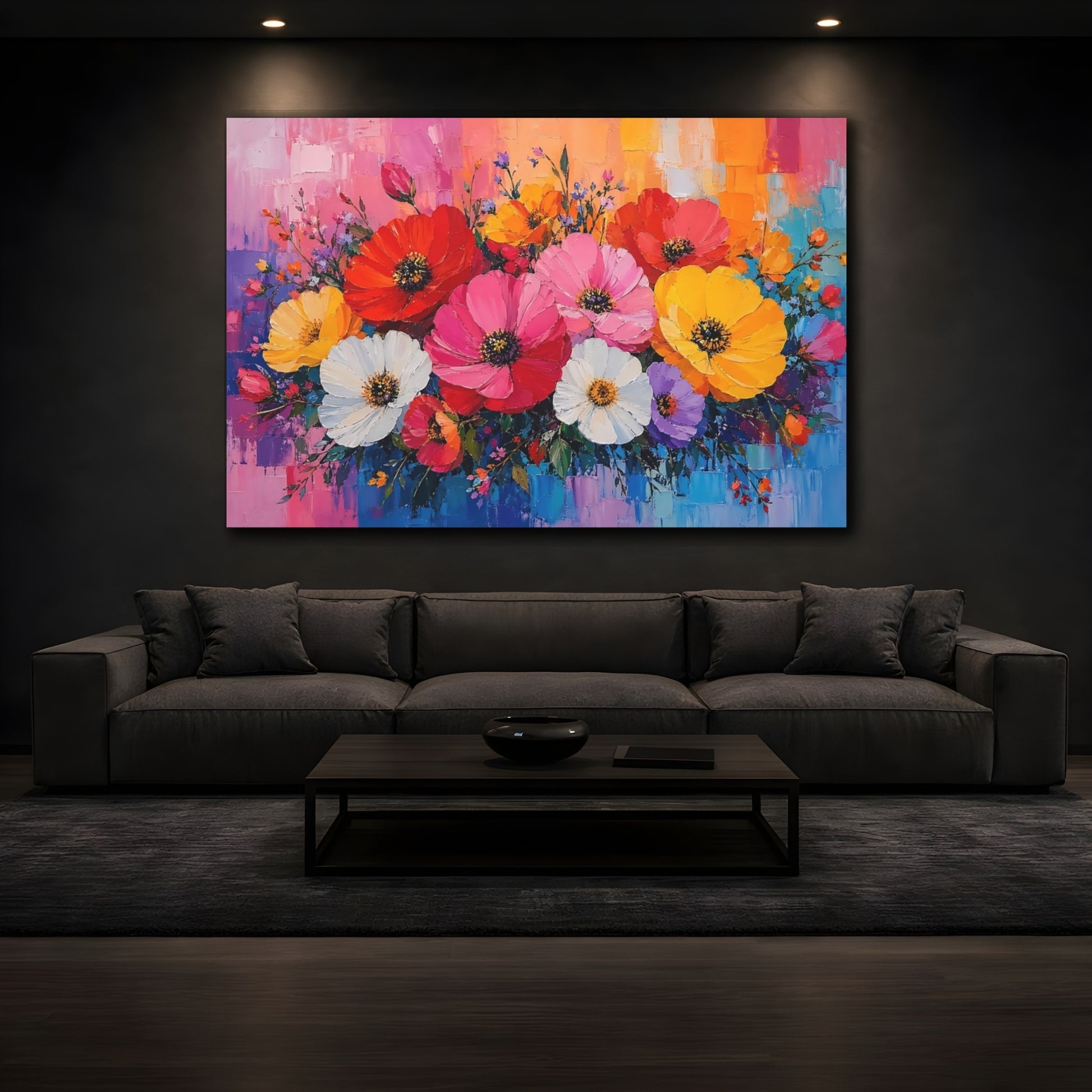 Mockup 4. Floral Floral Bouquet Colorful Floral Art shown as stretched canvas wall art
