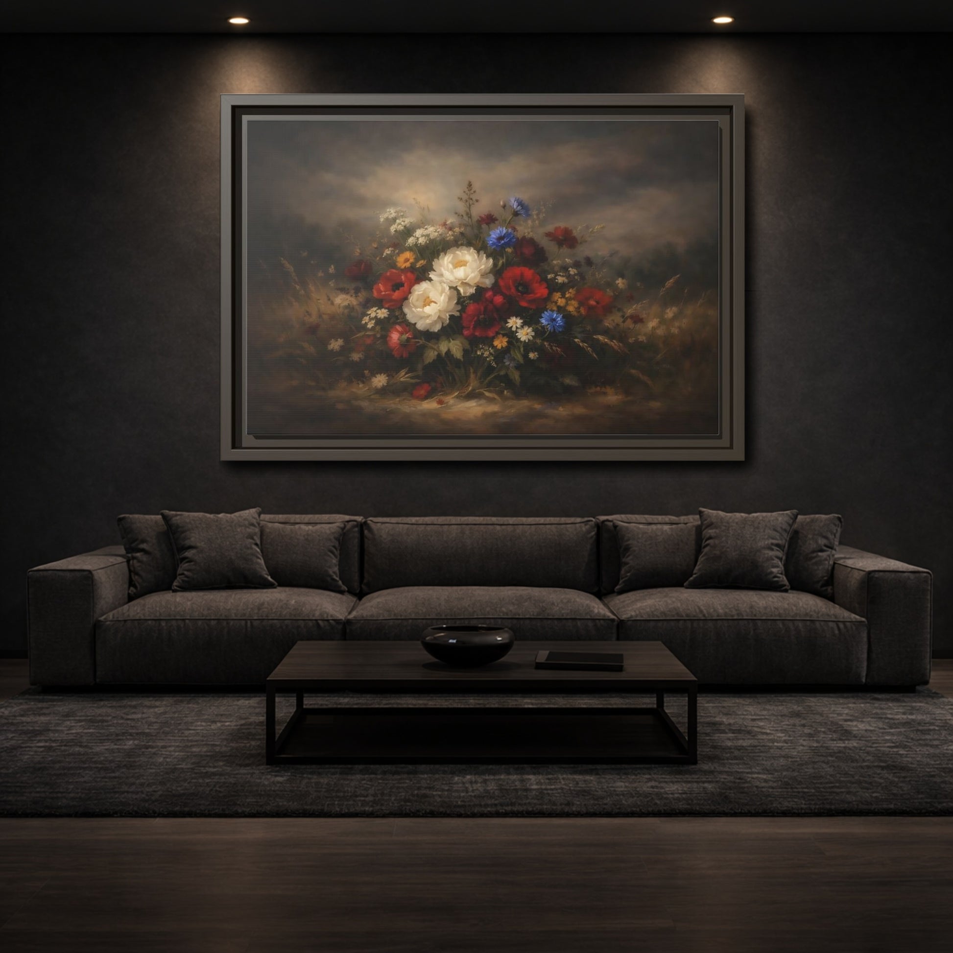 Mockup 2. Floral Floral Bouquet Colorful Floral Bouquet shown as stretched canvas wall art