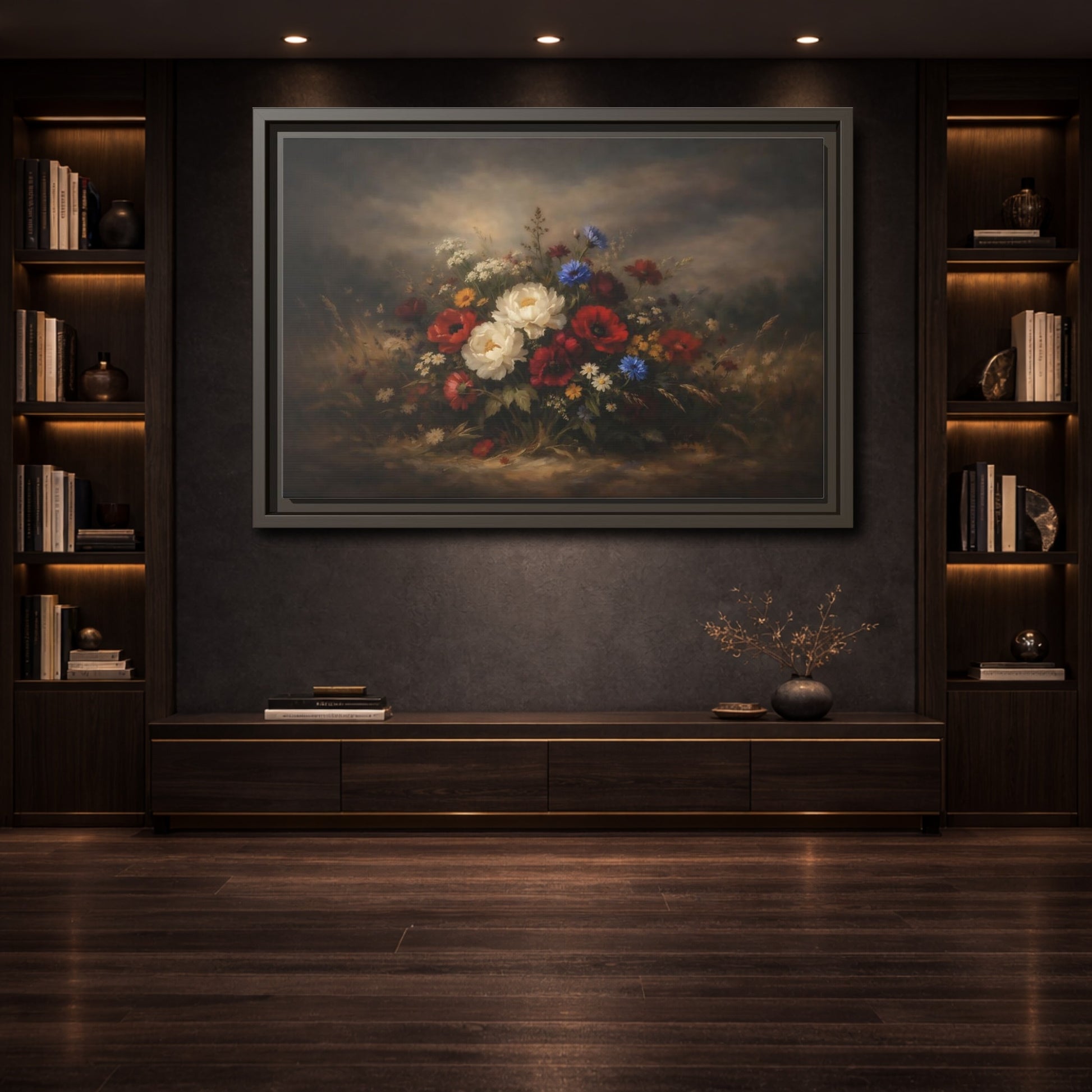 Mockup 3. Floral Floral Bouquet Colorful Floral Bouquet shown as stretched canvas wall art