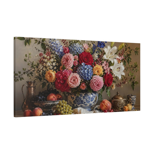 Main Mockup. Floral Floral Bouquet Colorful Floral Still Life shown as stretched canvas wall art