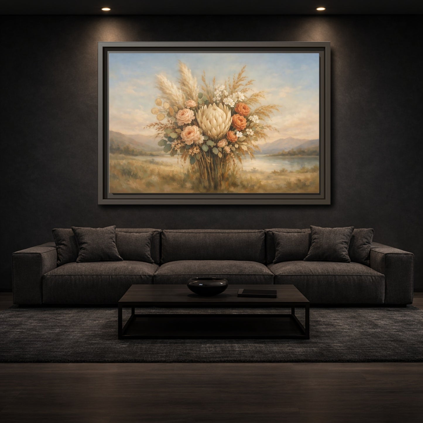 Mockup 2. Floral Floral Bouquet Earthy Floral Arrangement shown as stretched canvas wall art