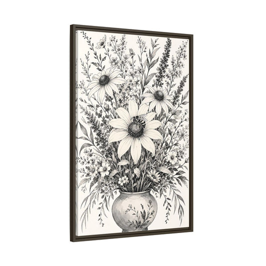 Main Mockup. Floral Floral Bouquet Monochrome Floral shown as framed canvas print