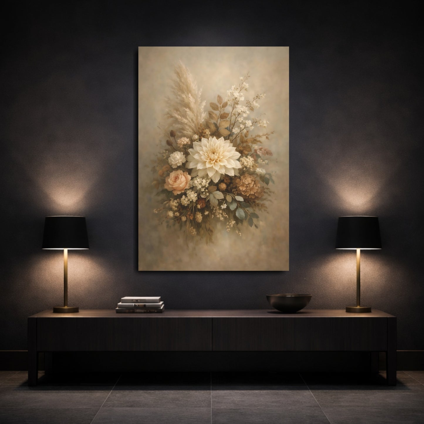 Mockup 2. Floral Floral Bouquet Muted Floral Bouquet shown as stretched canvas wall art