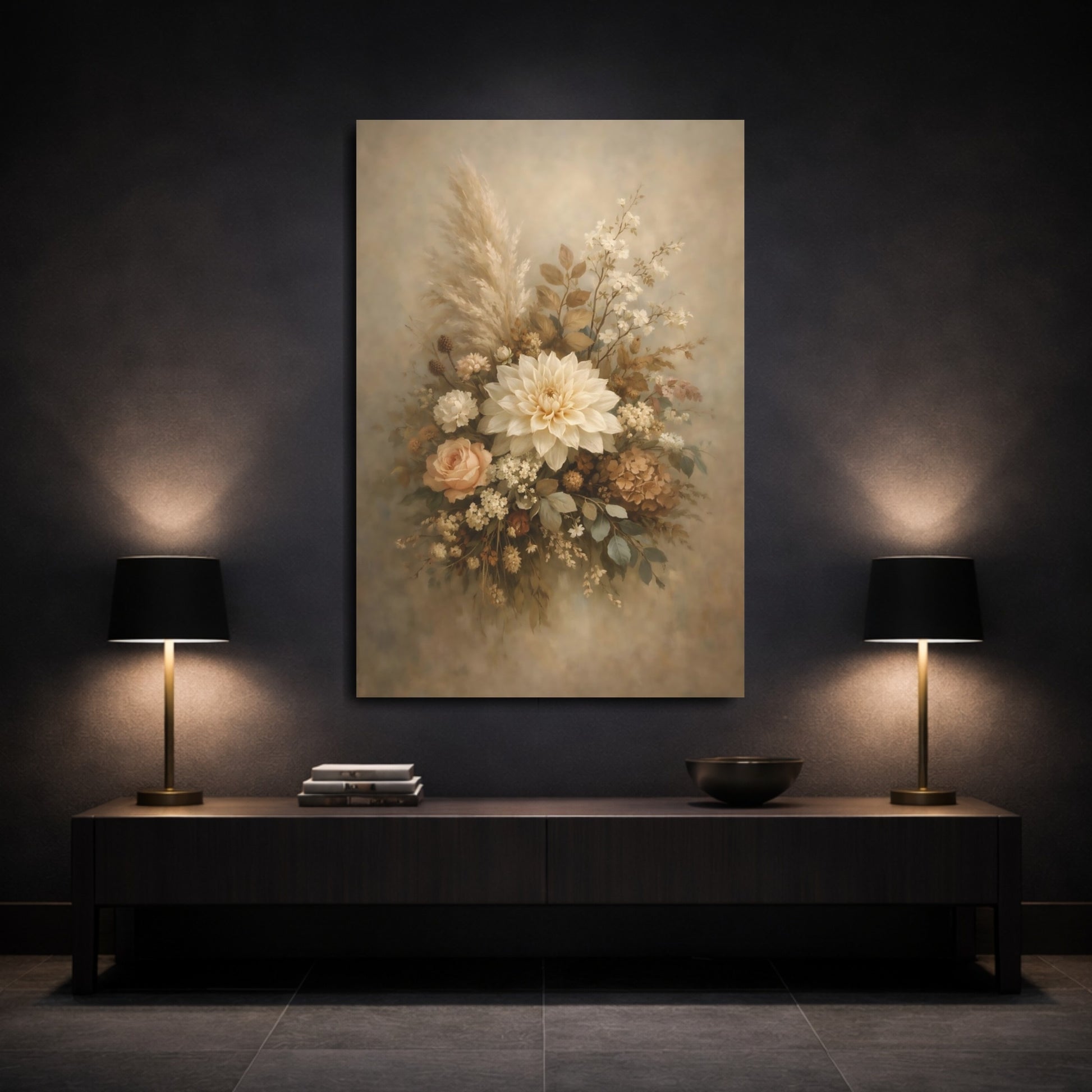 Mockup 2. Floral Floral Bouquet Muted Floral Bouquet shown as stretched canvas wall art