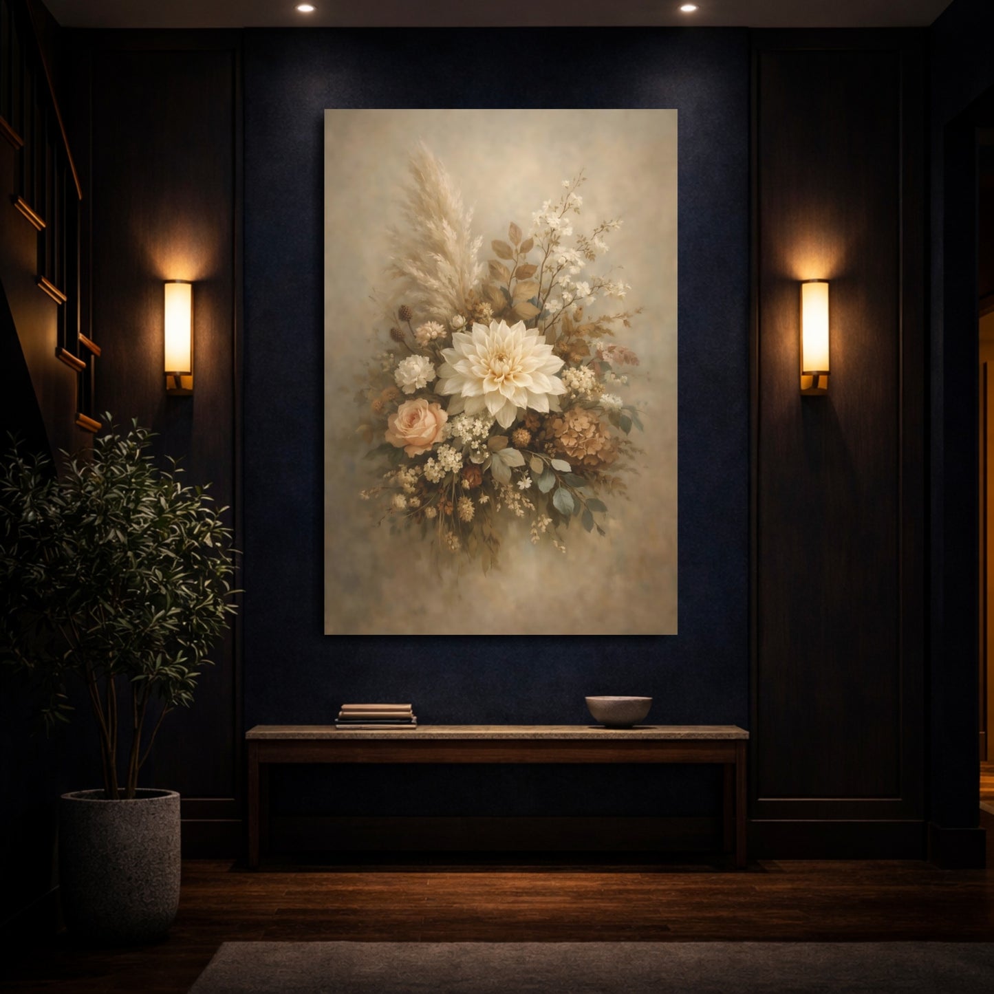 Mockup 3. Floral Floral Bouquet Muted Floral Bouquet shown as stretched canvas wall art