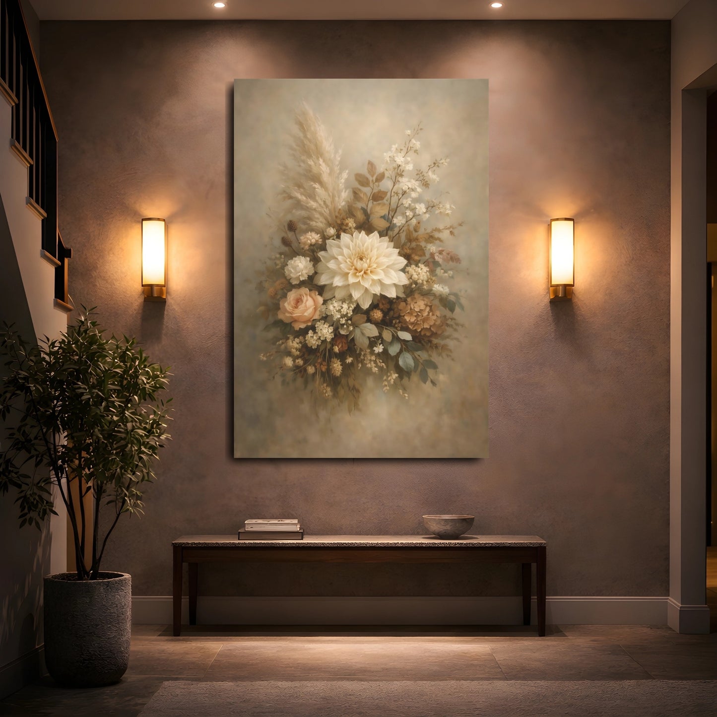 Mockup 4. Floral Floral Bouquet Muted Floral Bouquet shown as stretched canvas wall art