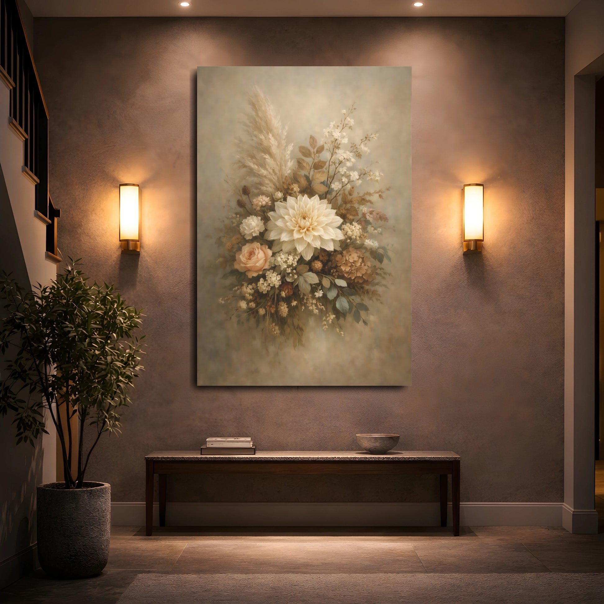 Mockup 4. Floral Floral Bouquet Muted Floral Bouquet shown as stretched canvas wall art