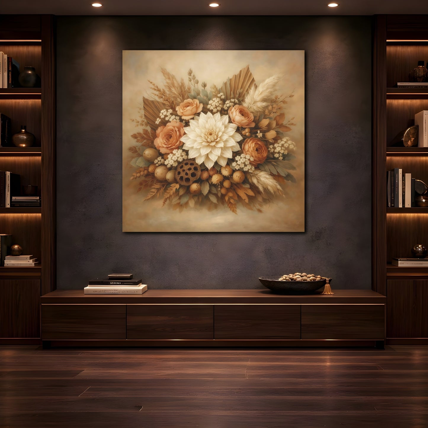 Mockup 4. Floral Floral Bouquet Neutral Floral Bouquet shown as stretched canvas wall art