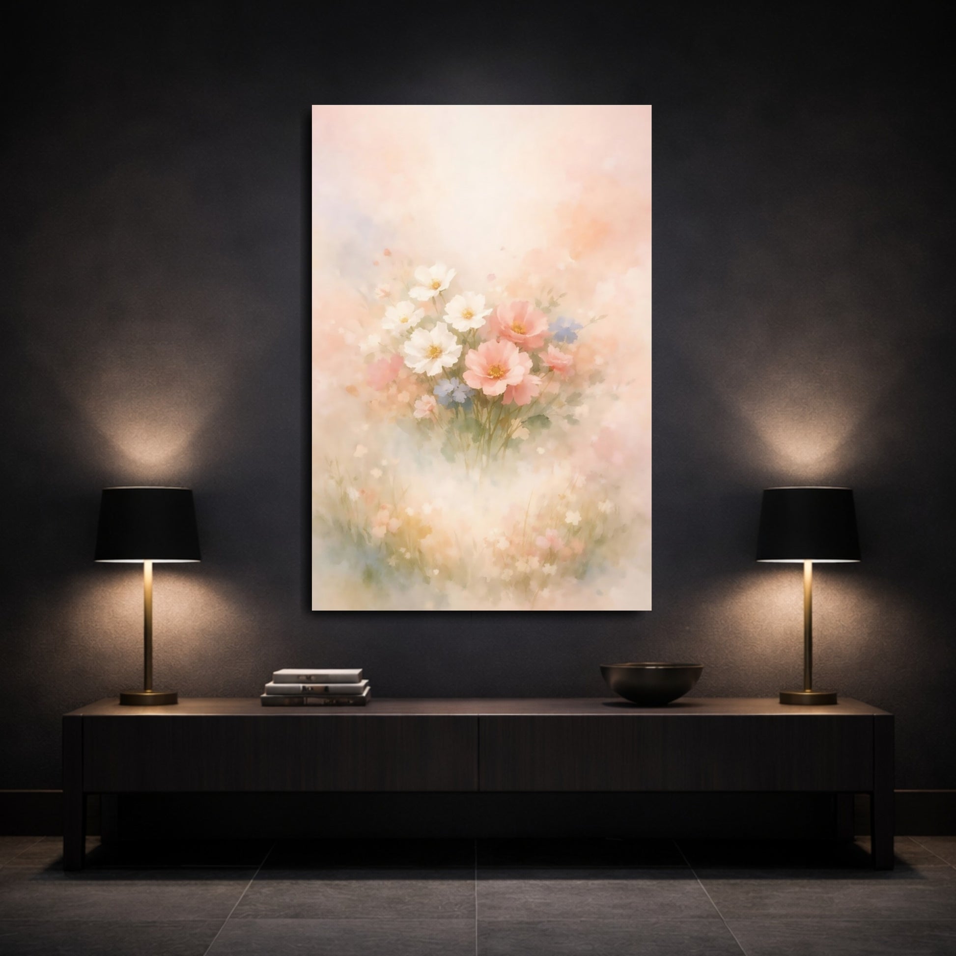 Mockup 2. Floral Floral Bouquet Pastel Floral Bouquet shown as stretched canvas wall art