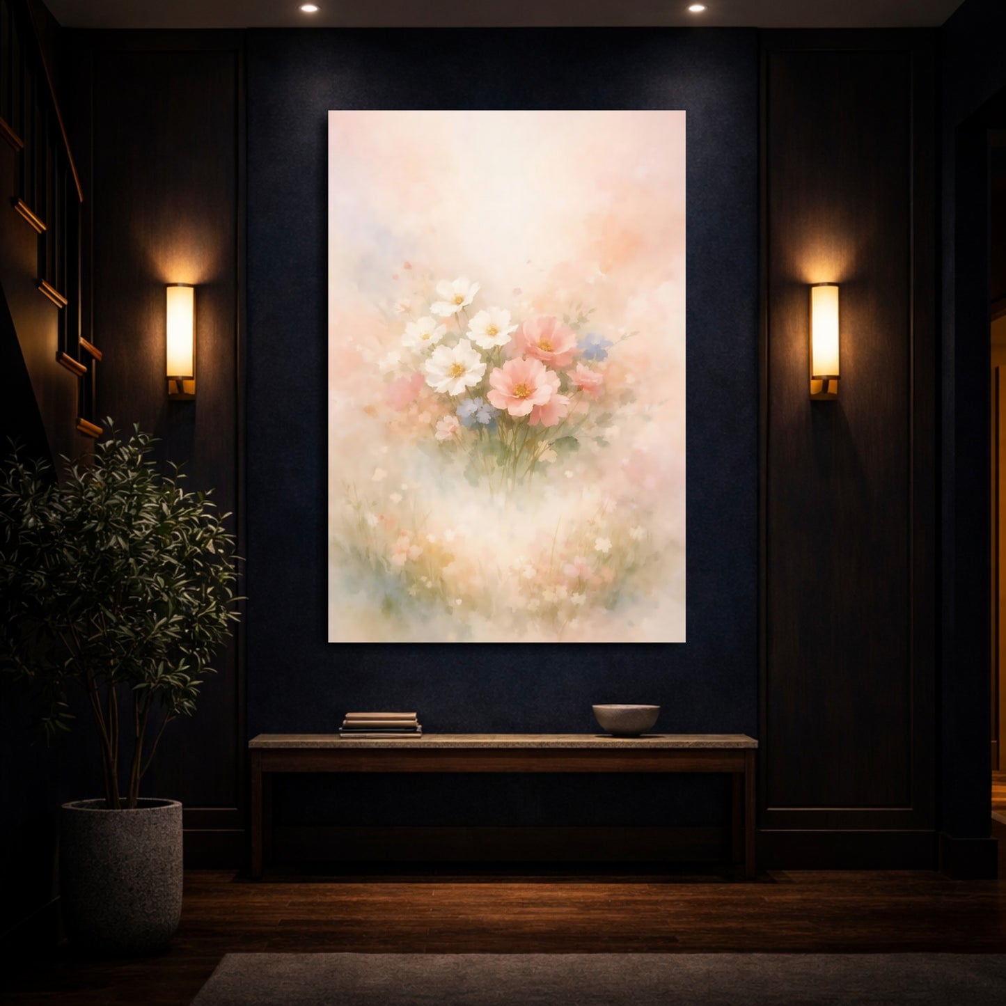 Mockup 3. Floral Floral Bouquet Pastel Floral Bouquet shown as stretched canvas wall art