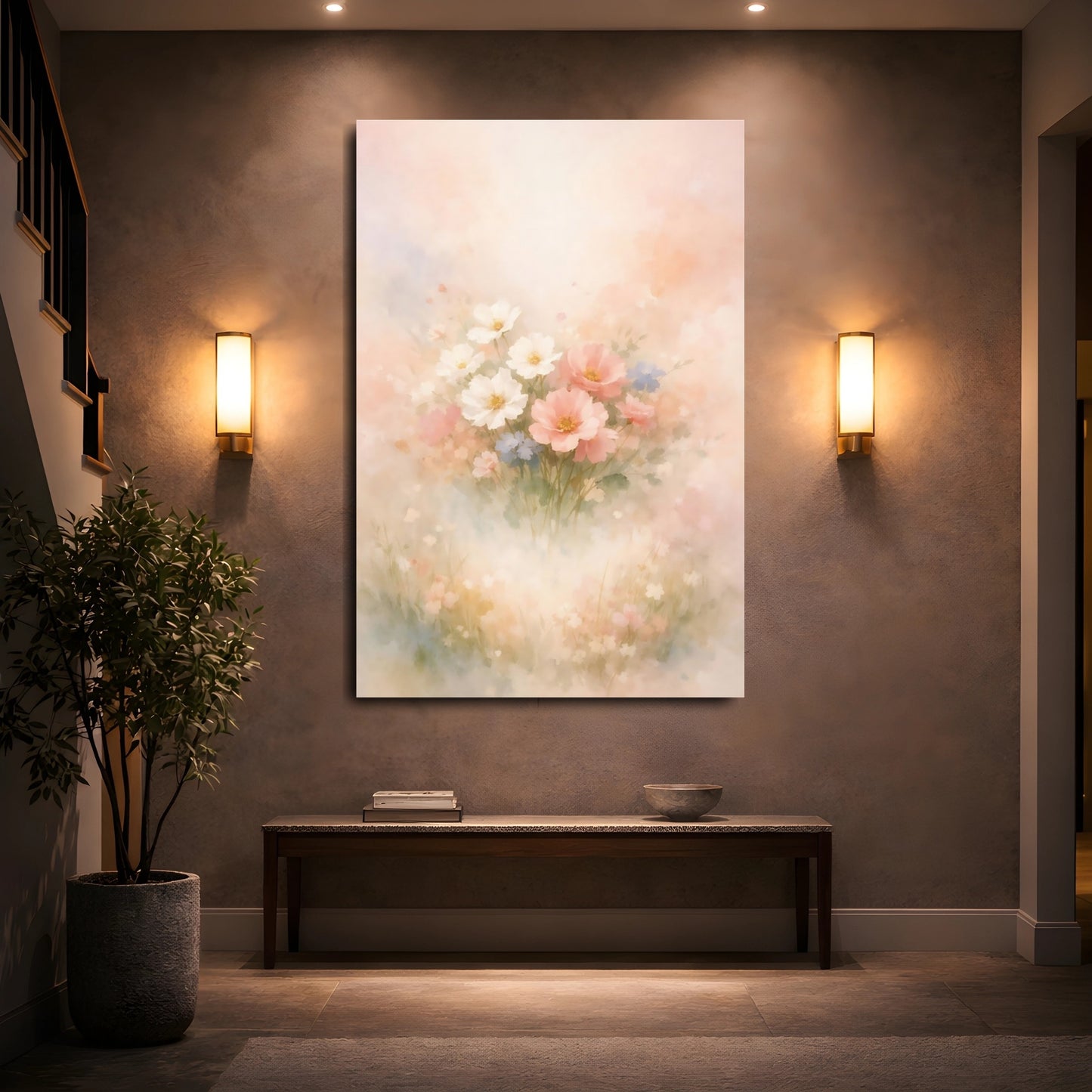 Mockup 4. Floral Floral Bouquet Pastel Floral Bouquet shown as stretched canvas wall art